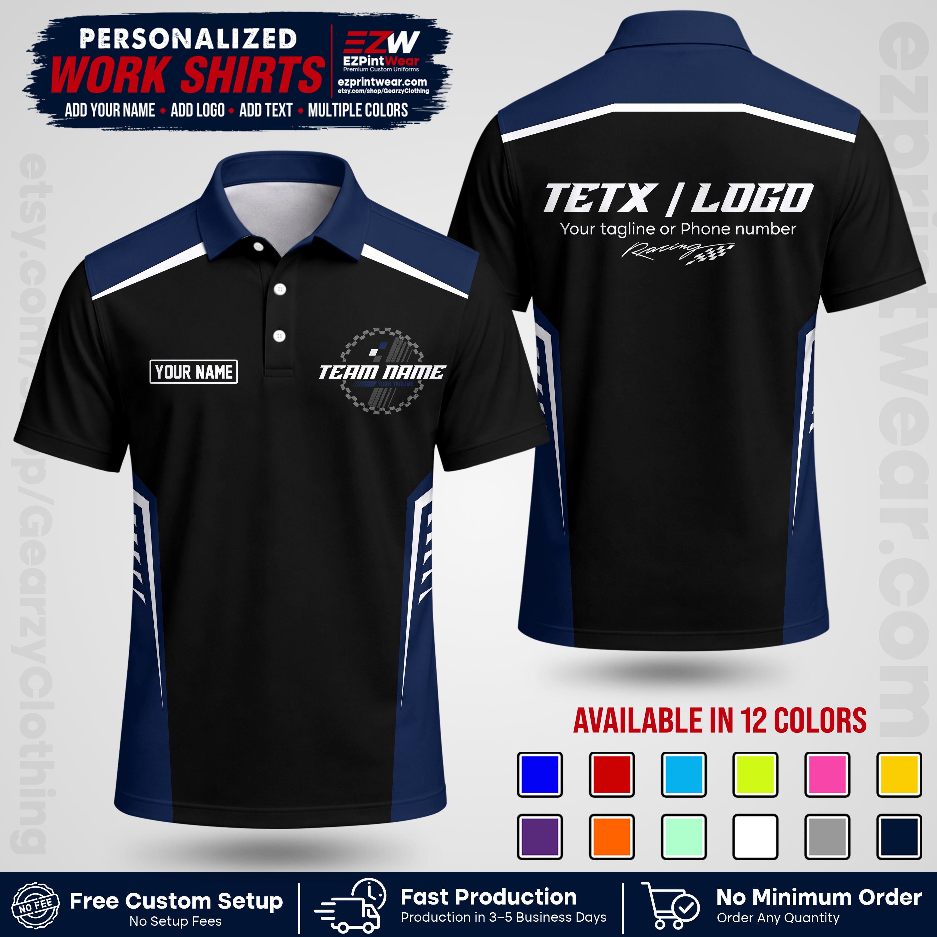 Custom Racing Shirt with Name, Logo & Text | Race Team Uniform | Crew Apparel RC07