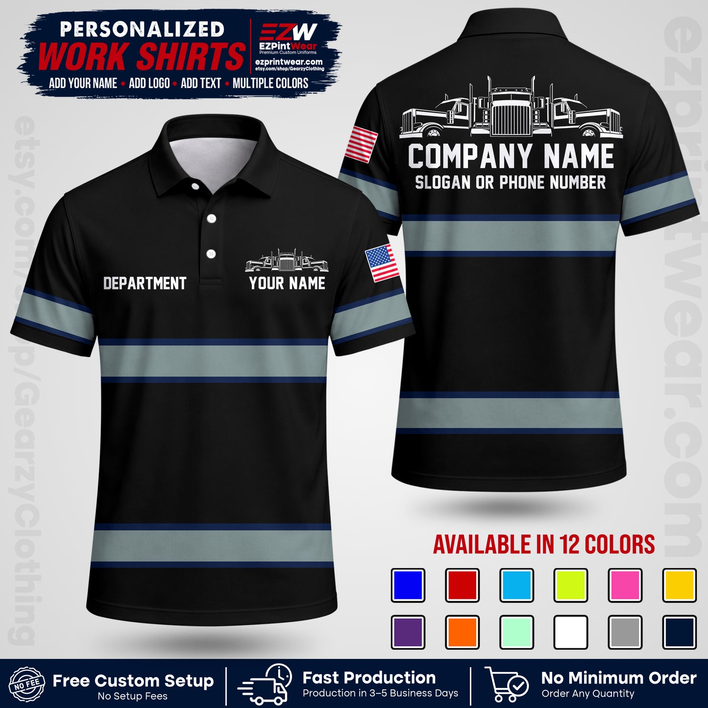 Personalized Truck Driver Workwear Uniform | Custom Safety Stripe Apparel | Non-Reflective Reflective Style Design TW04