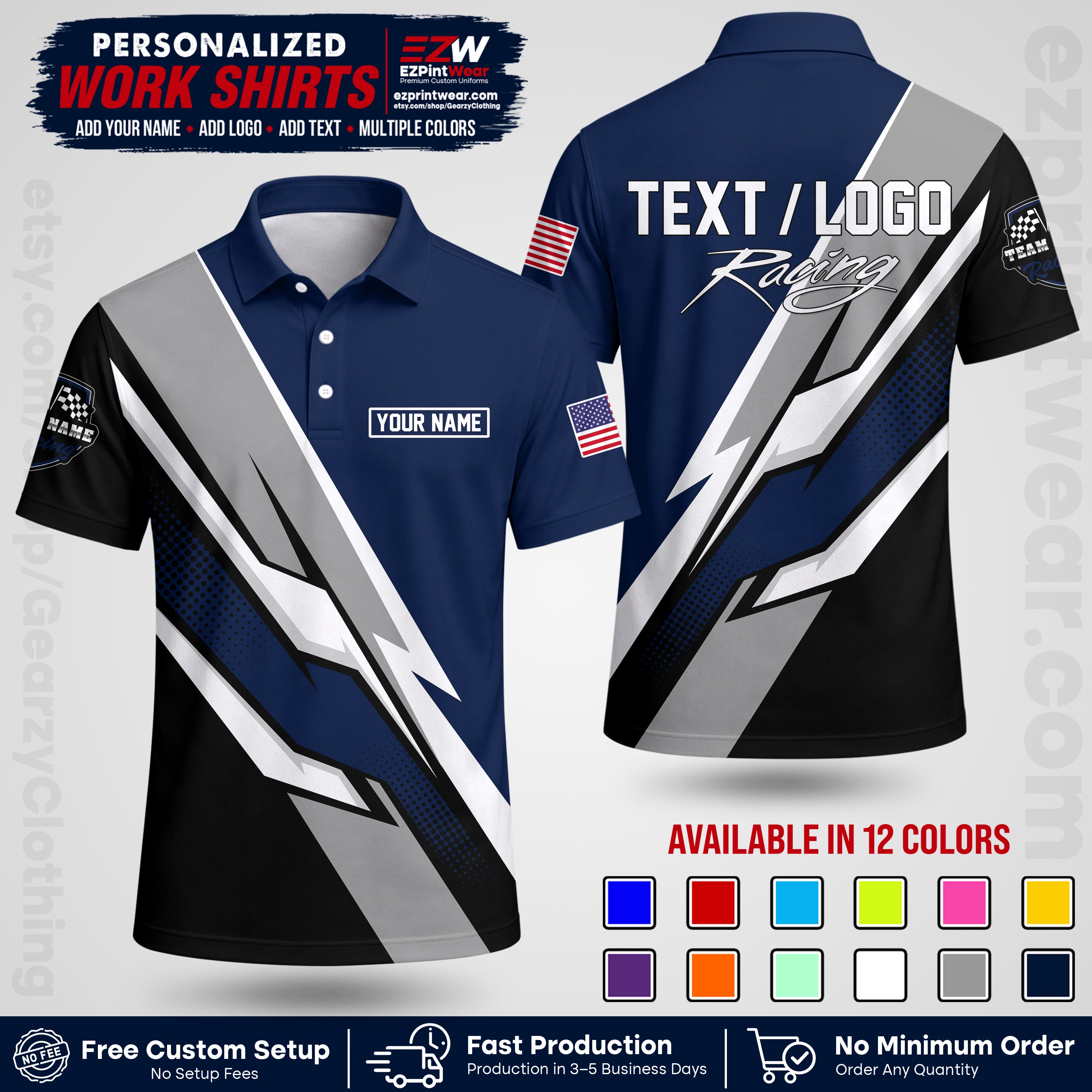 Custom Racing Shirt with Name, Logo & Text | Race Team Uniform | Crew Apparel RC01
