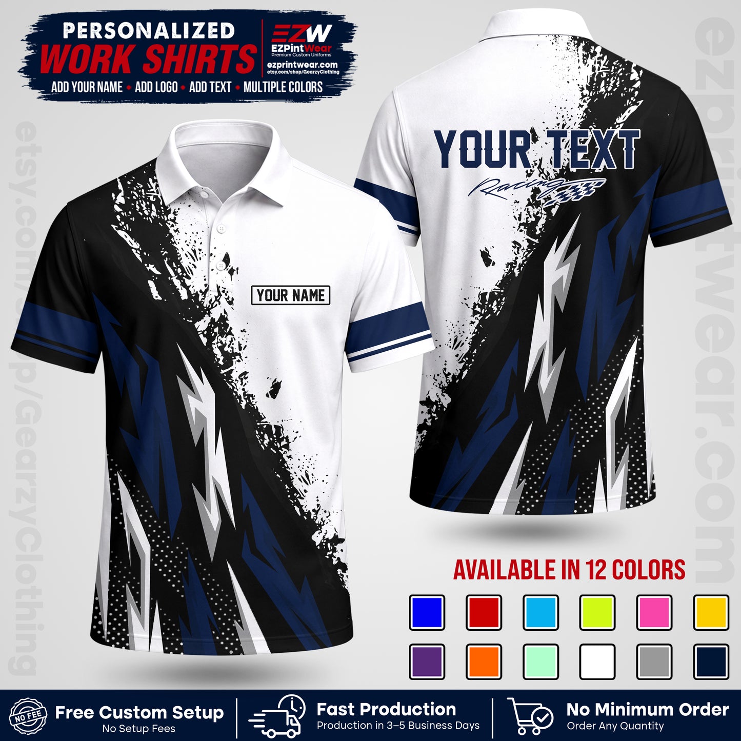 Custom Racing Shirt with Name, Logo & Text | Race Team Uniform | Crew Apparel RC08