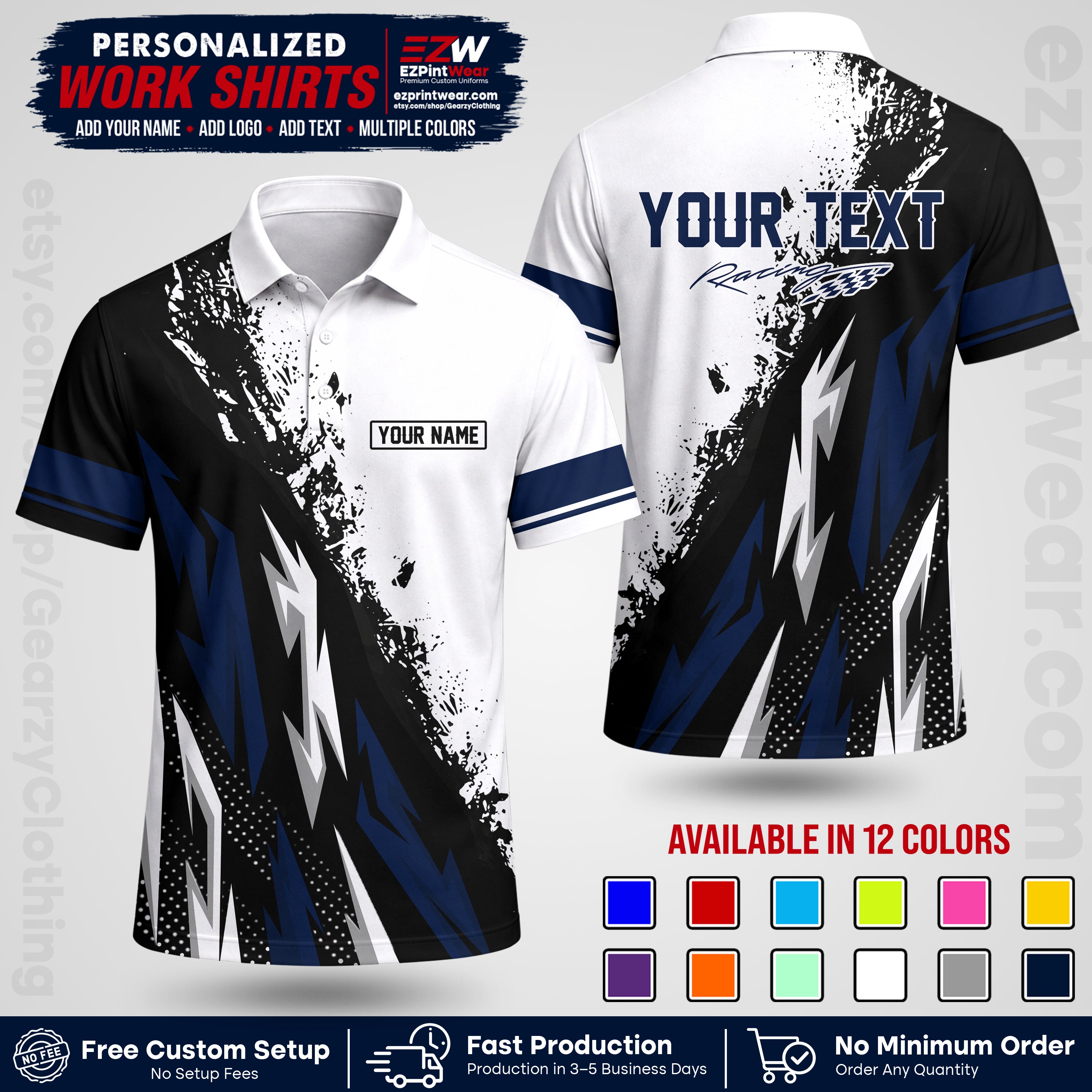 Custom Racing Shirt with Name, Logo & Text | Race Team Uniform | Crew Apparel RC08