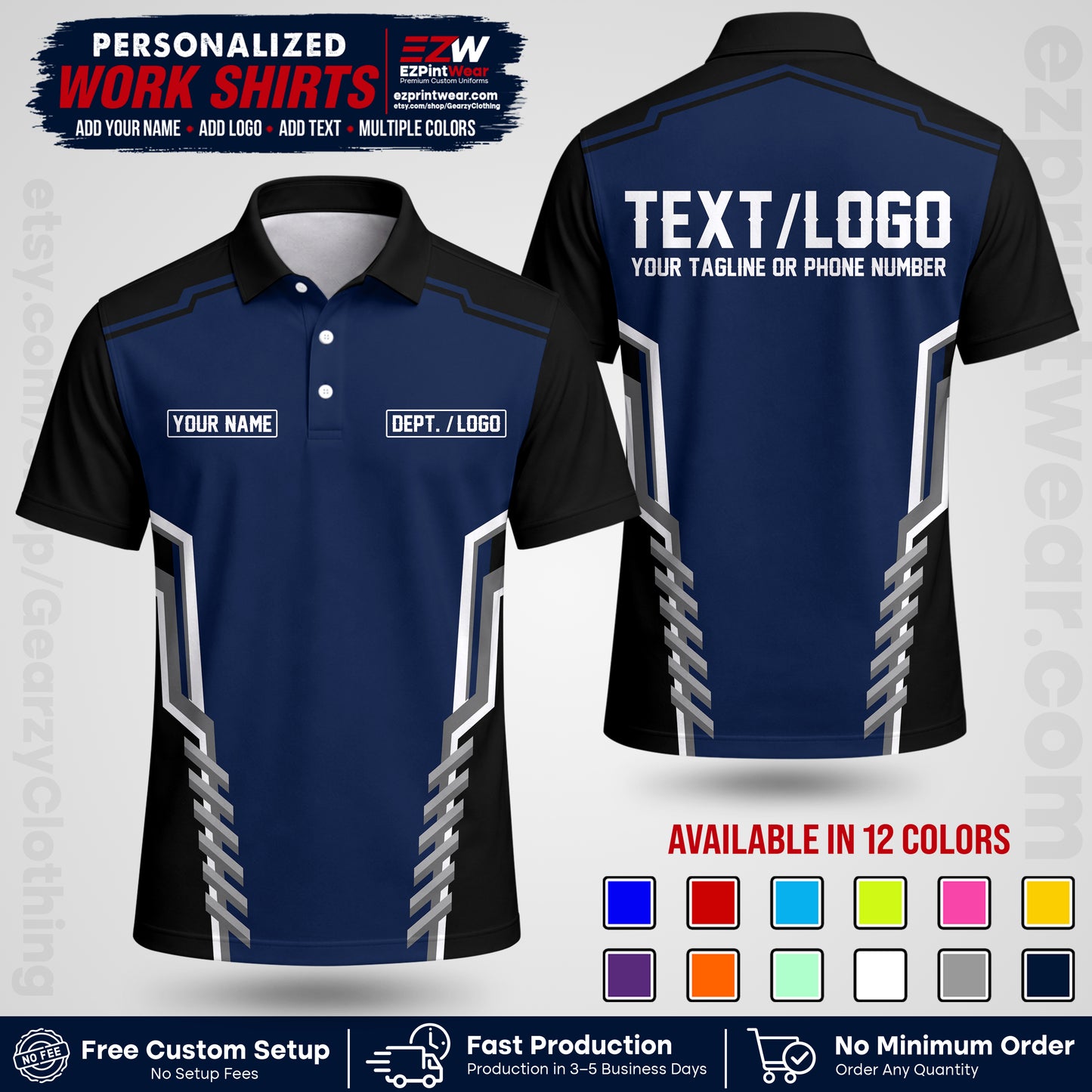 Custom All Over Print Work Uniform Shirt with Name, Logo & Text | Custom Hawaiian Shirt | Company Shirt | Employee Uniform UNF15