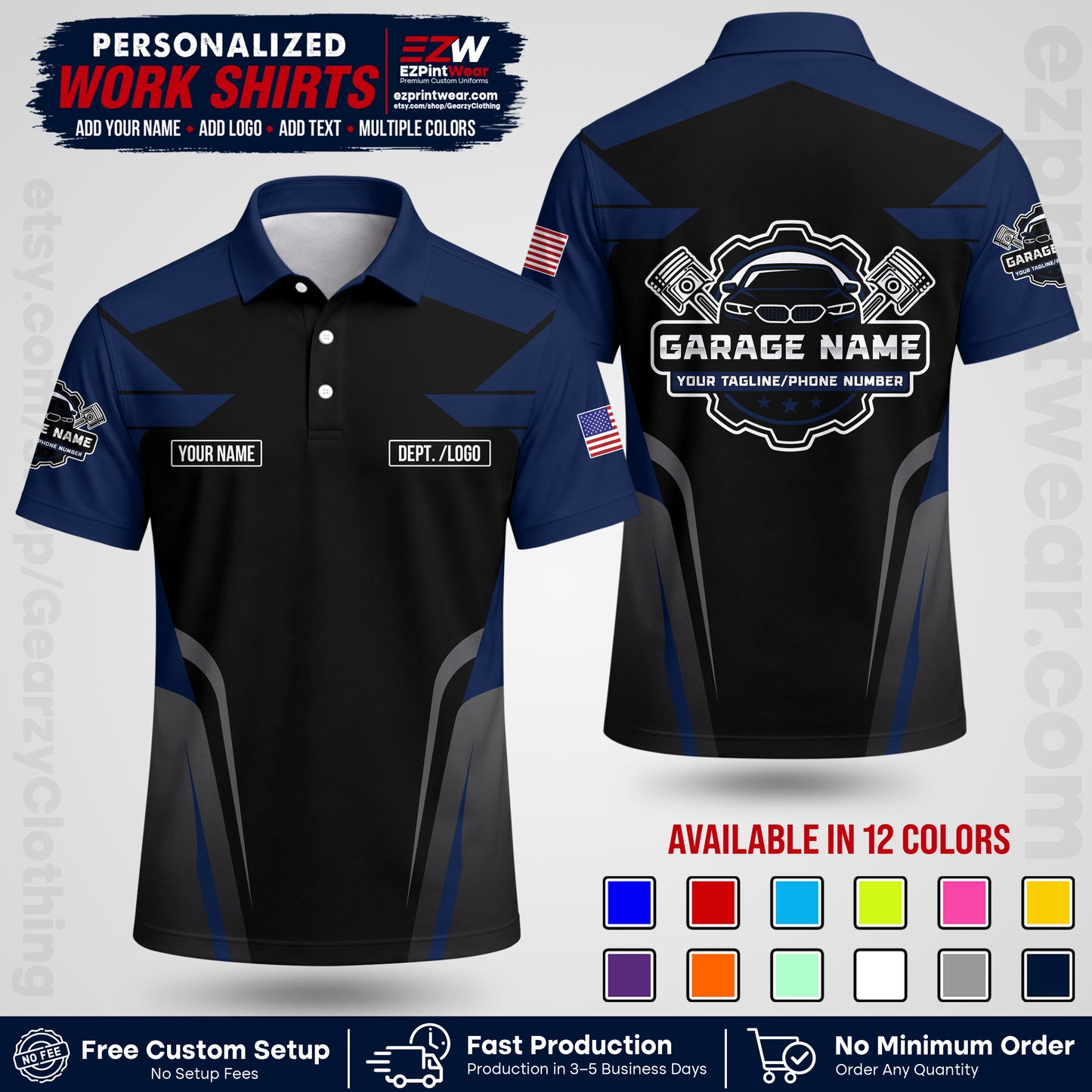 Custom Mechanic Work Shirt with Name, Logo & Text | Auto Shop Uniform | Workwear MCN 04