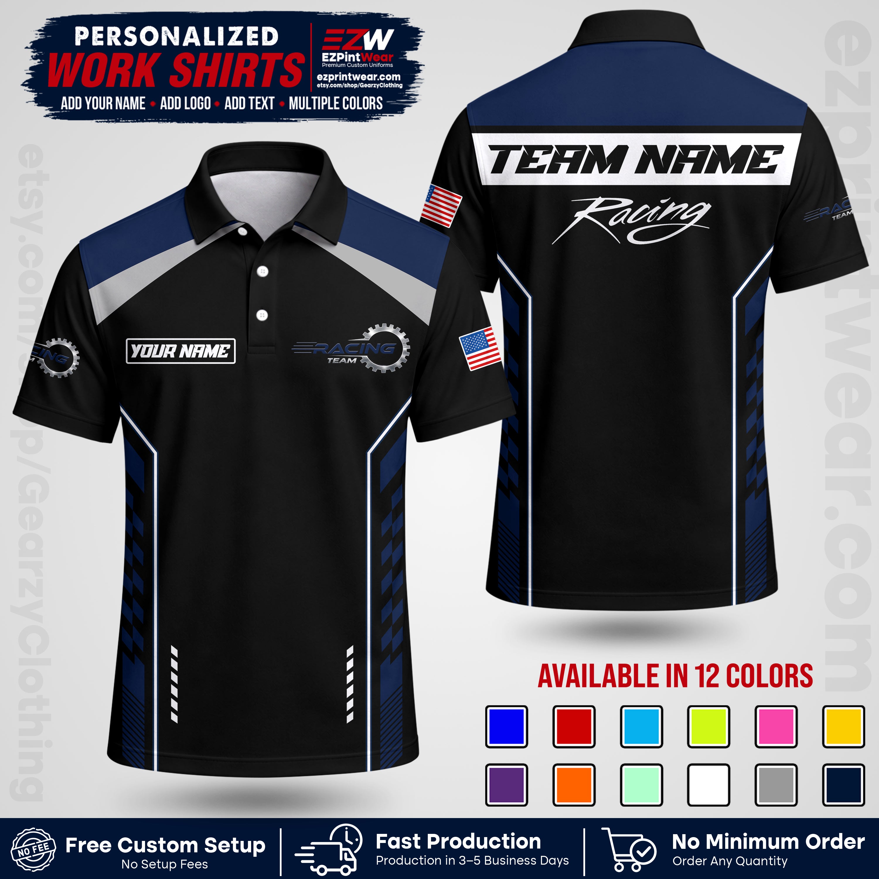 Custom Racing Shirt with Name, Logo & Text | Race Team Uniform | Crew Apparel RC13