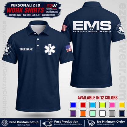 Custom EMS Shirt with Name, Logo & Text | EMS Team Uniform | First Responder Workwear EMSU01