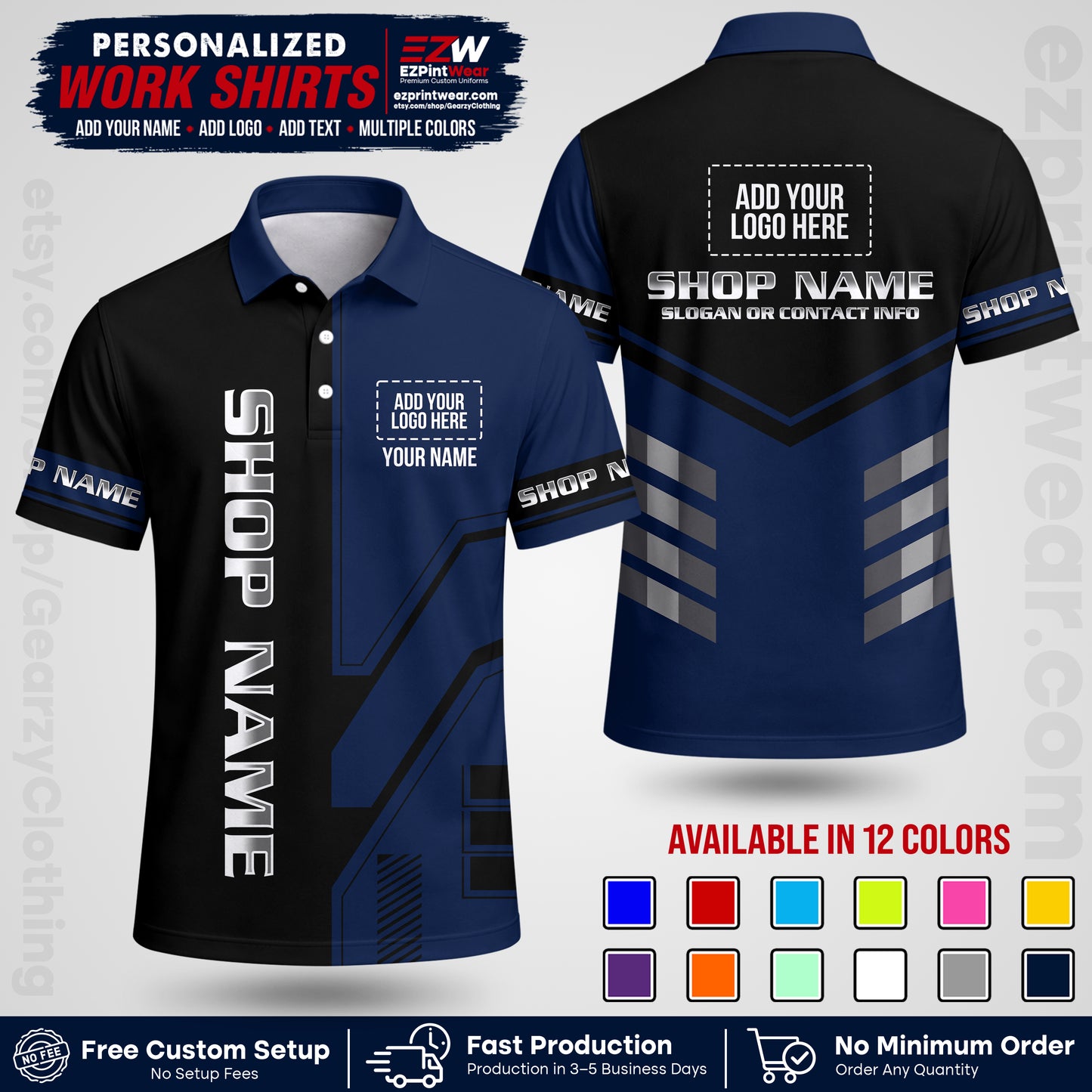 Custom All Over Print Work Uniform Shirt with Name, Logo & Text | Custom Hawaiian Shirt | Company Shirt | Employee Uniform UNF11
