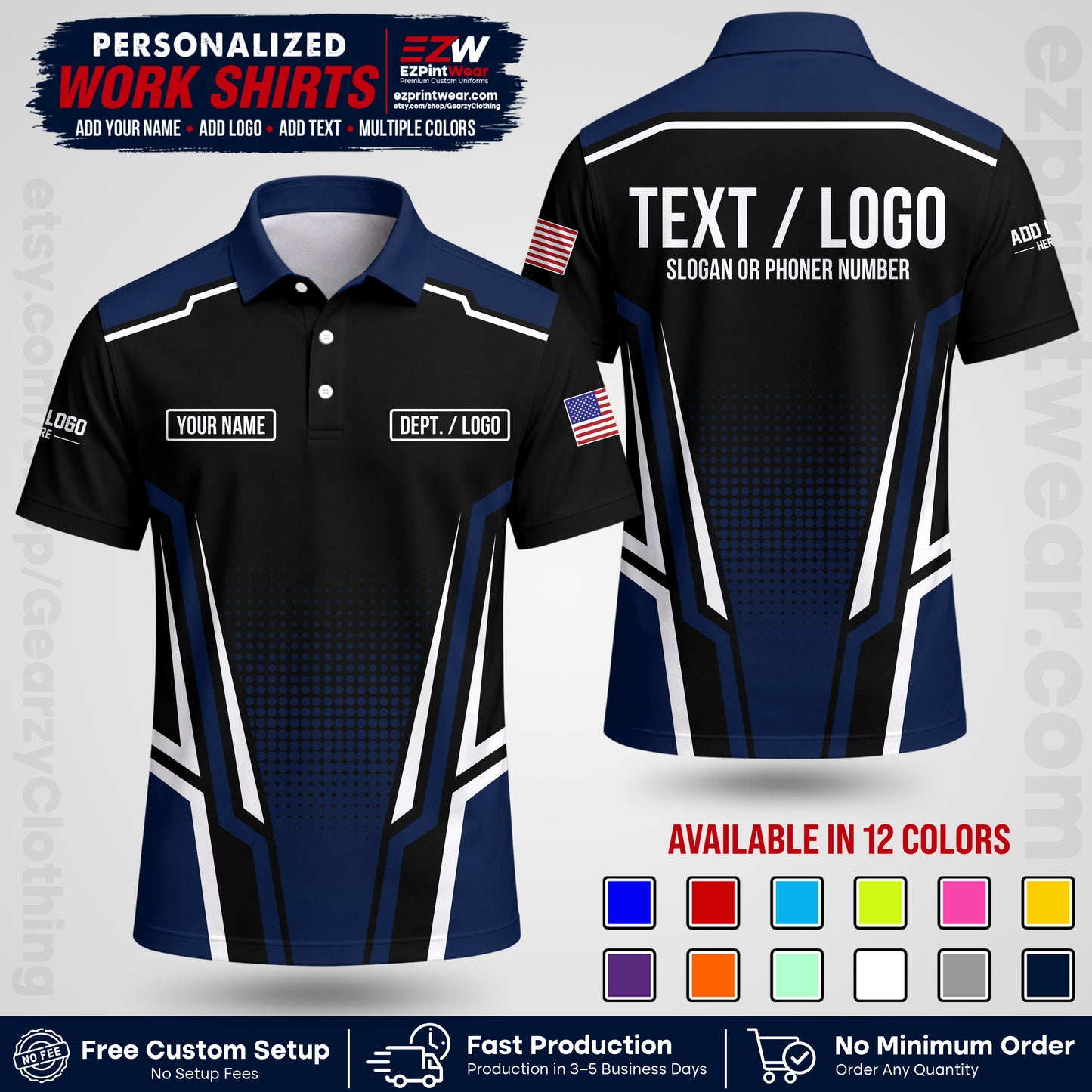 Custom All Over Print Work Uniform Shirt with Name, Logo & Text | Custom Hawaiian Shirt | Company Shirt | Employee Uniform UNF17