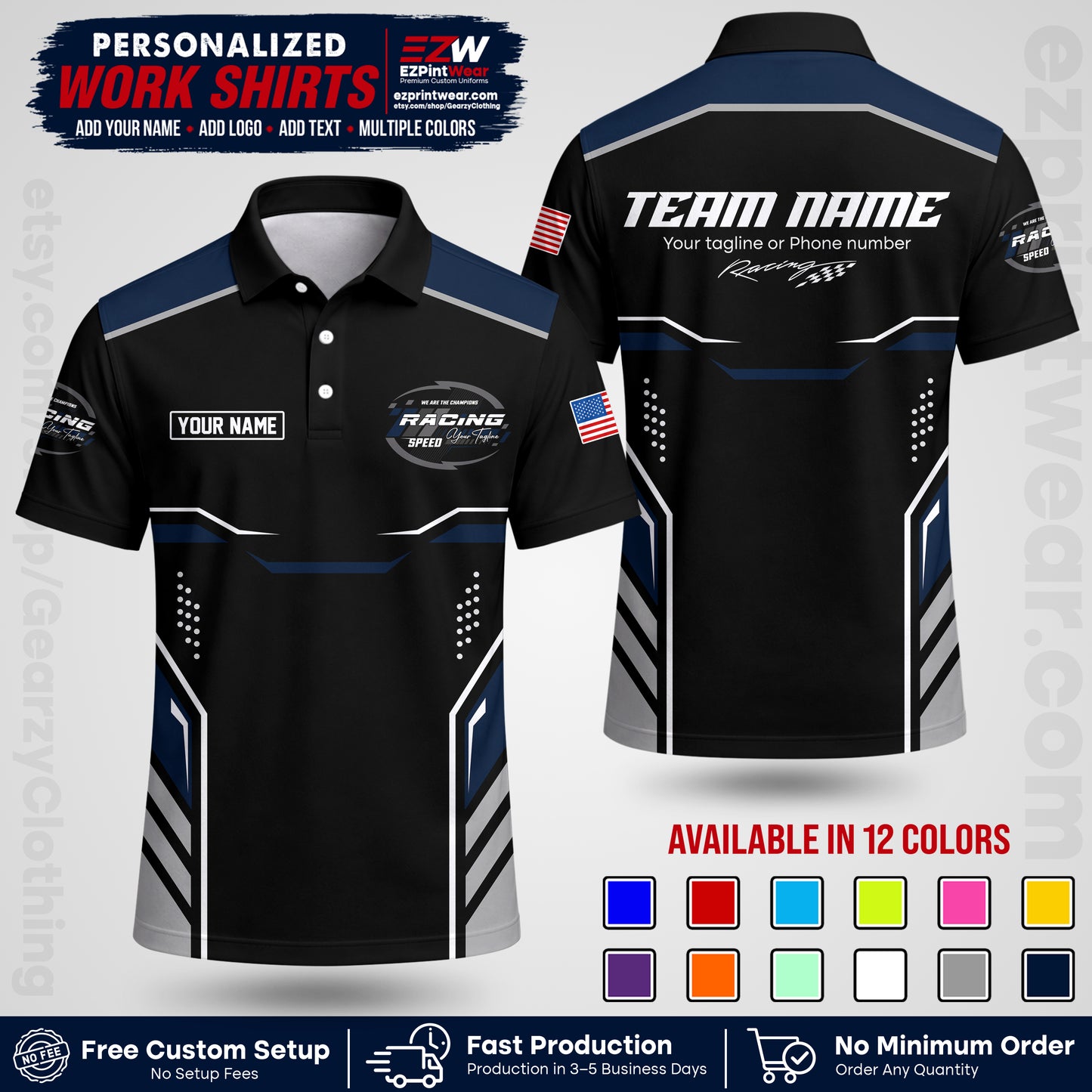 Custom Racing Shirt with Name, Logo & Text | Race Team Uniform | Crew Apparel RC10