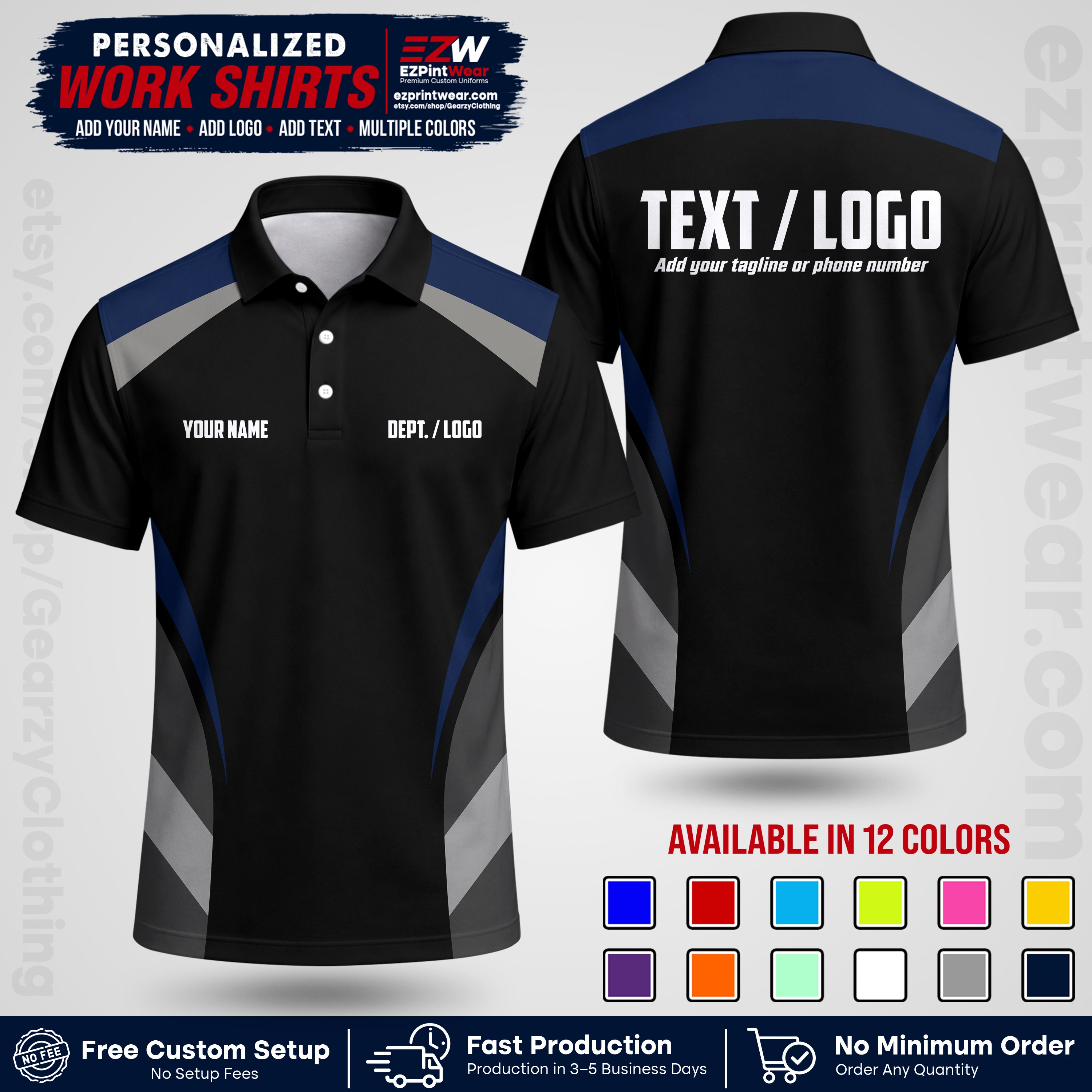 Custom All Over Print Work Uniform Shirt with Name, Logo & Text | Custom Hawaiian Shirt | Company Shirt | Employee Uniform UNF03