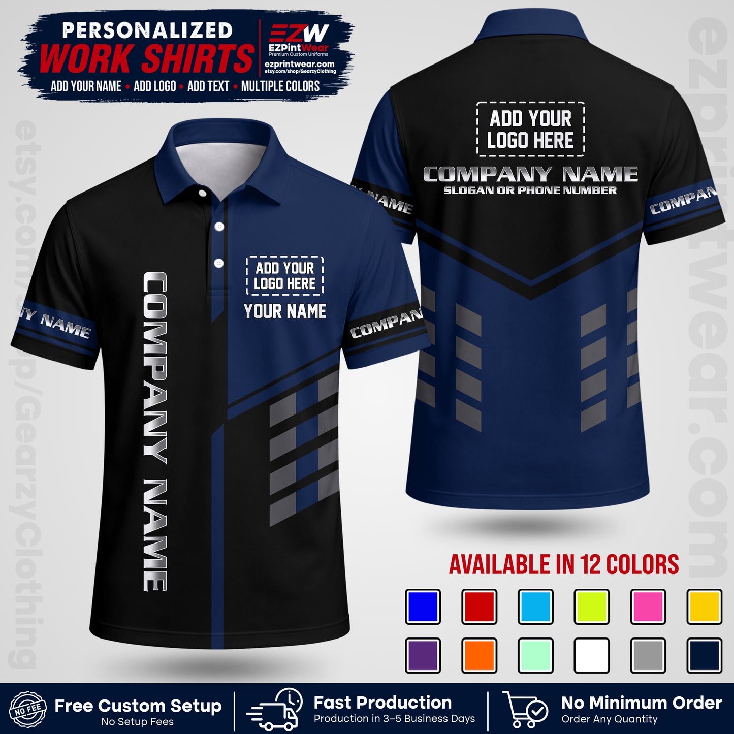 Custom All Over Print Work Uniform Shirt with Name, Logo & Text | Custom Hawaiian Shirt | Company Shirt | Employee Uniform UNF09