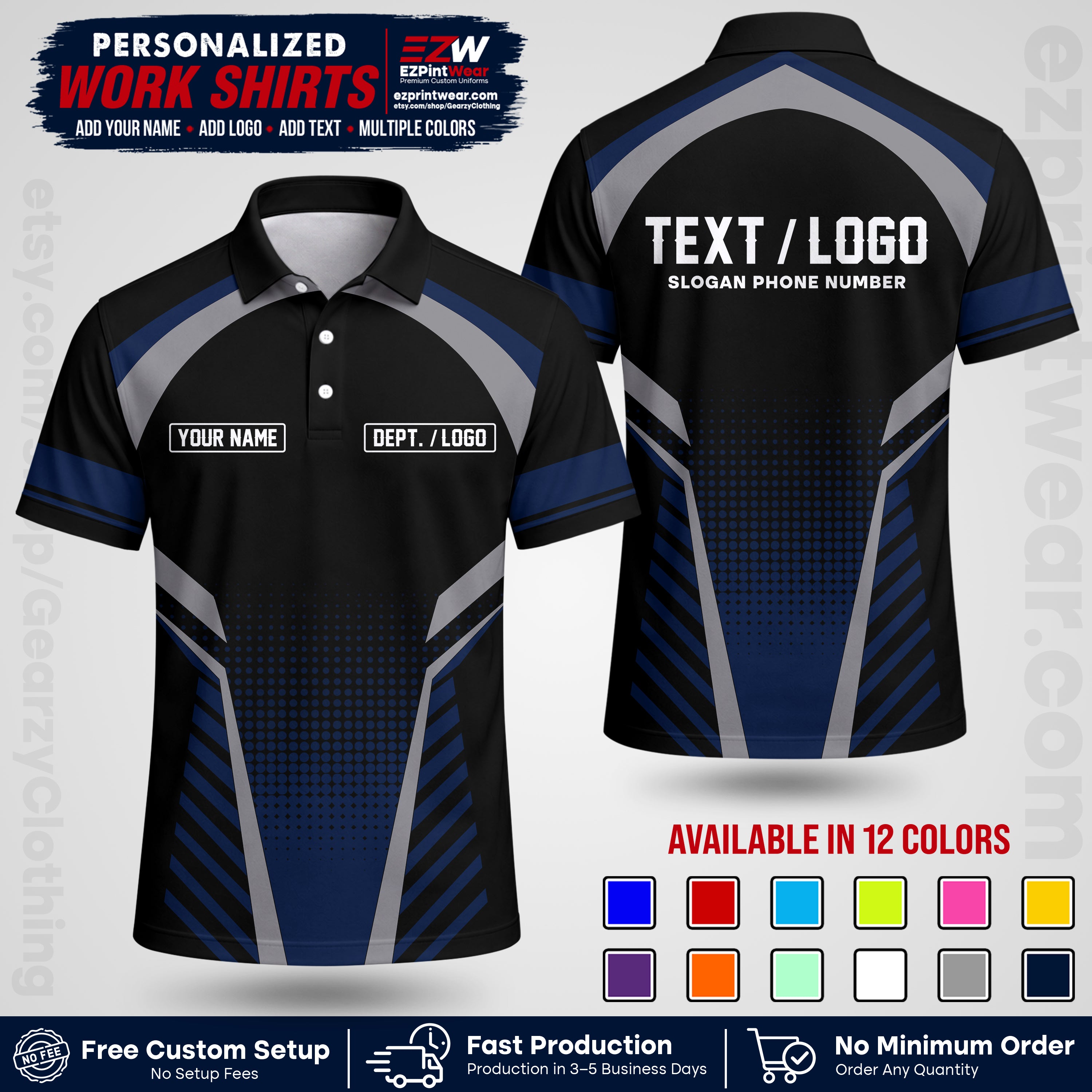 Custom All Over Print Work Uniform Shirt with Name, Logo & Text | Custom Hawaiian Shirt | Company Shirt | Employee Uniform UNF19