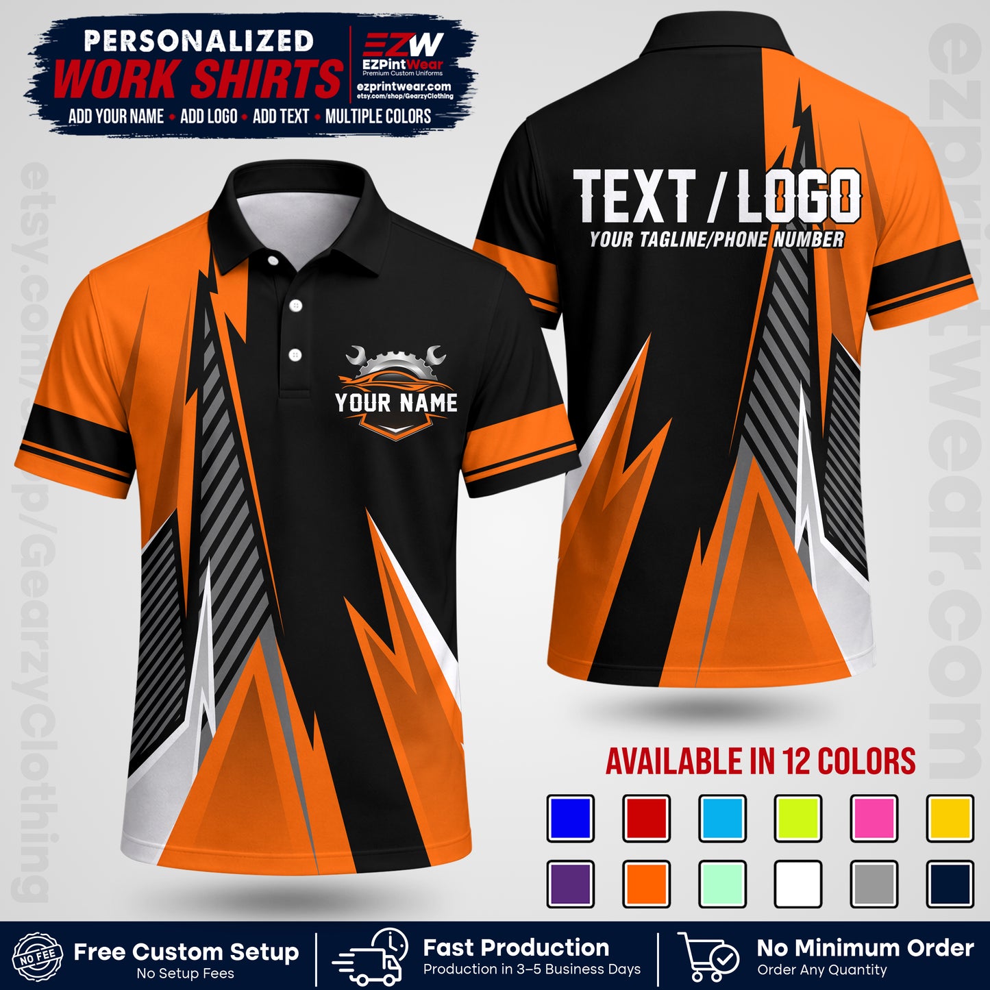Custom Mechanic Work Shirt with Name, Logo & Text | Auto Shop Uniform | Workwear MCN 01