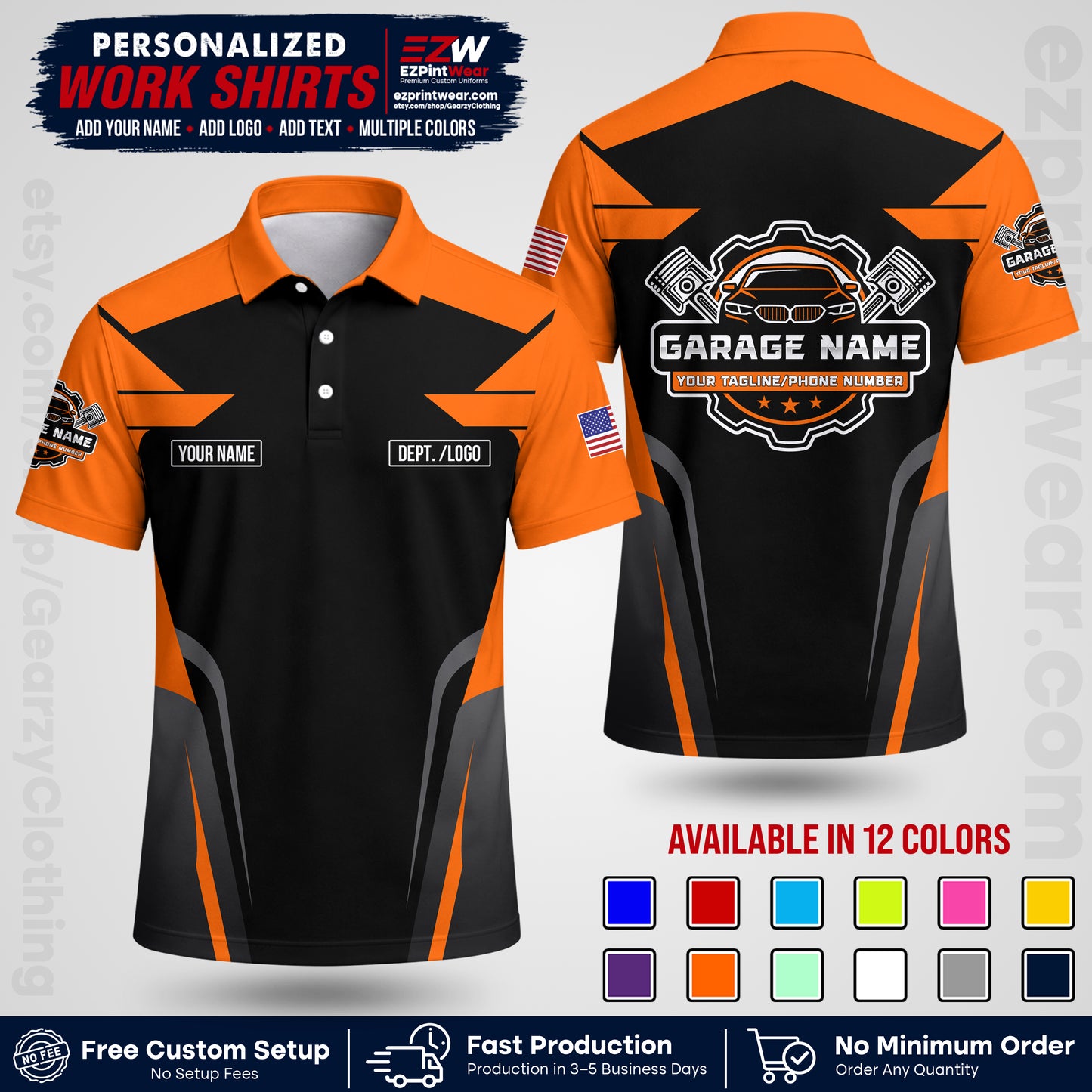 Custom Mechanic Work Shirt with Name, Logo & Text | Auto Shop Uniform | Workwear MCN 04