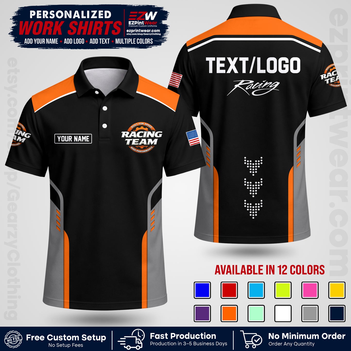 Custom Racing Shirt with Name, Logo & Text | Race Team Uniform | Crew Apparel RC09