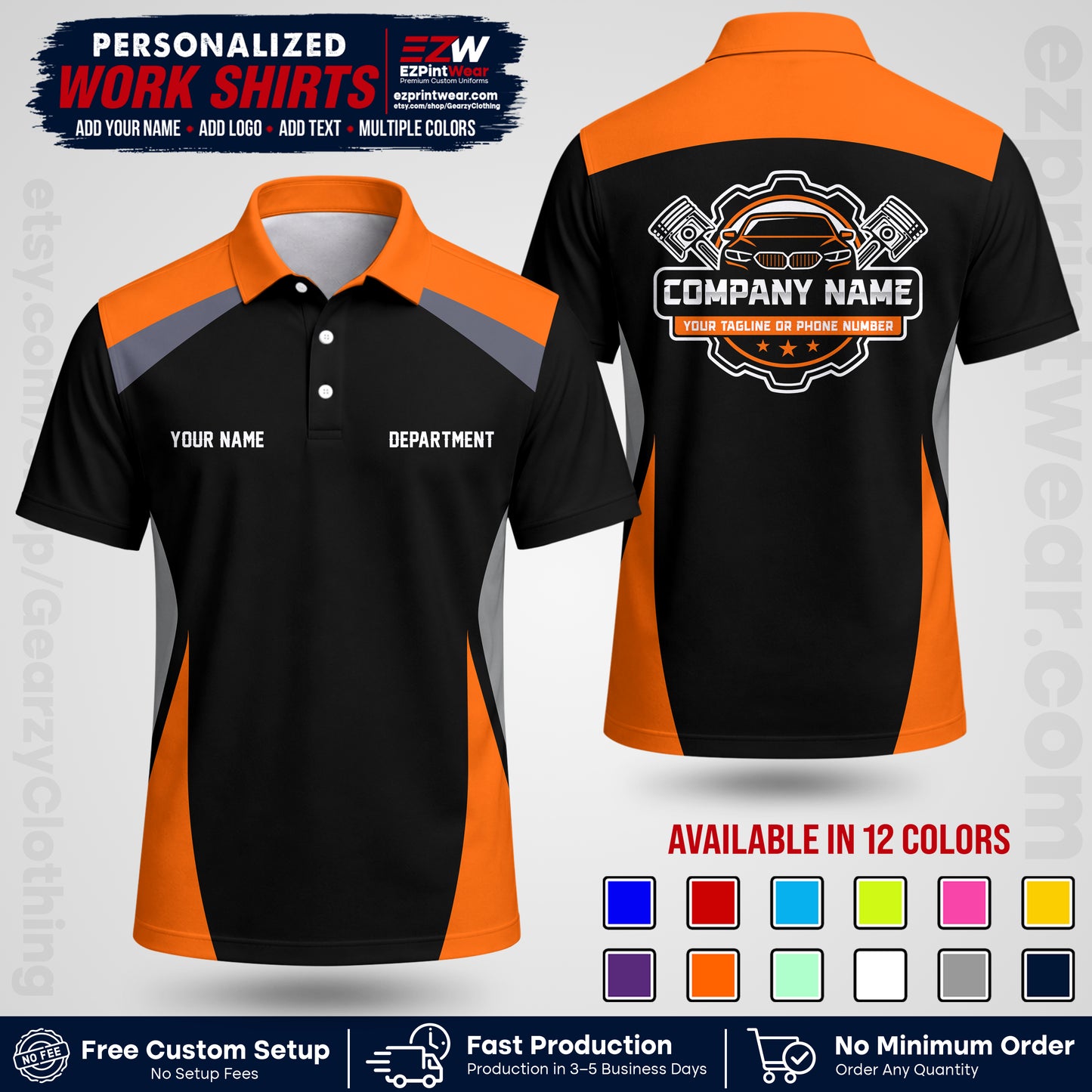Custom Mechanic Work Shirt with Name, Logo & Text | Auto Shop Uniform | Workwear MCN 08
