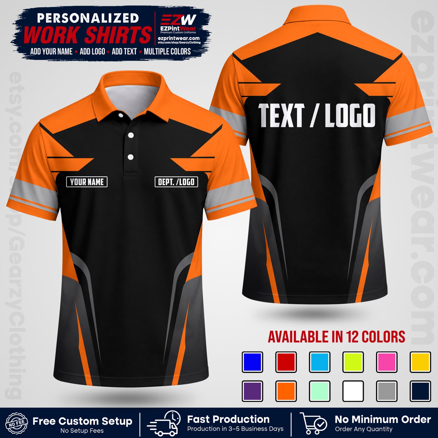 Custom All Over Print Work Uniform Shirt with Name, Logo & Text | Custom Hawaiian Shirt | Company Shirt | Employee Uniform UNF01