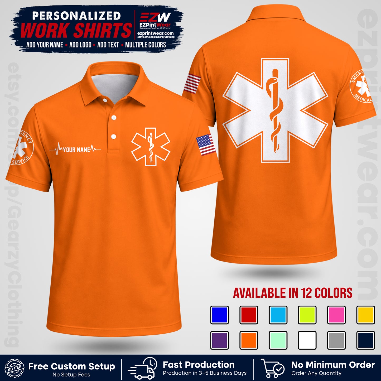 Custom EMS Shirt with Name, Logo & Text | EMS Team Uniform | First Responder Workwear EMSU04