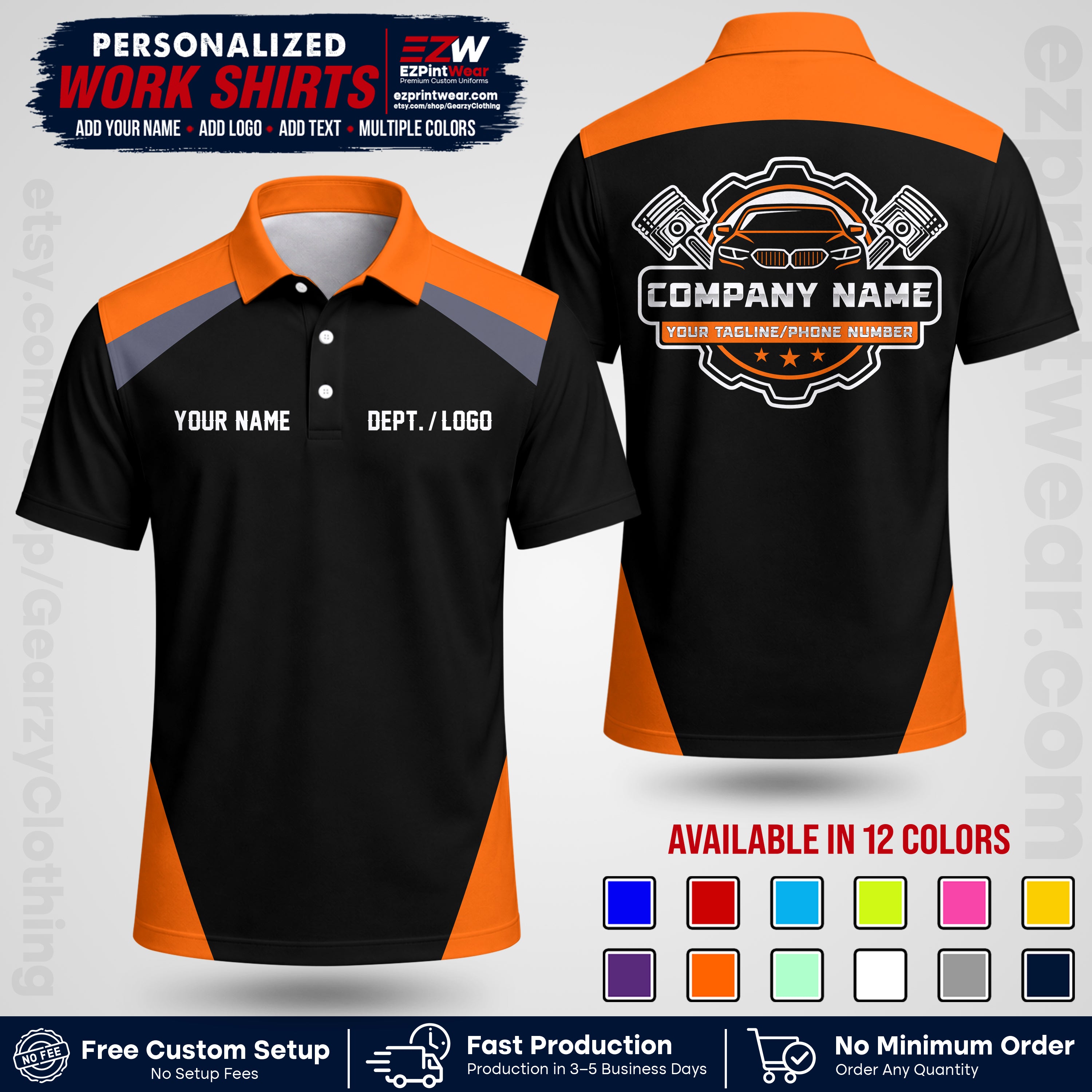 Custom Mechanic Work Shirt with Name, Logo & Text | Auto Shop Uniform | Workwear MCN 03