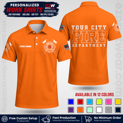 Custom Fire Department Shirt with Name, City Logo & Text | Firefighter Uniform | Button Up Work Shirt FF07