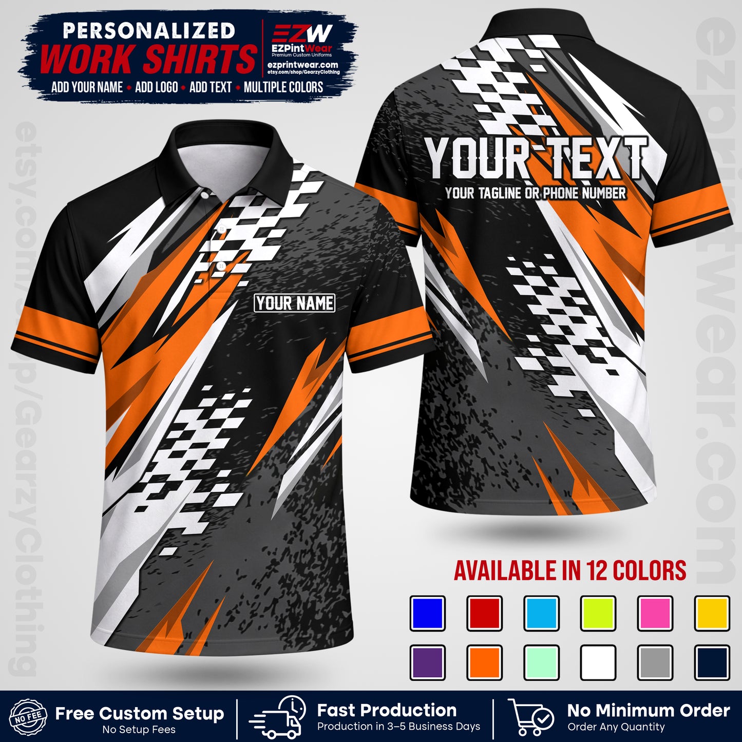 Custom Racing Shirt with Name, Logo & Text | Race Team Uniform | Crew Apparel RC03