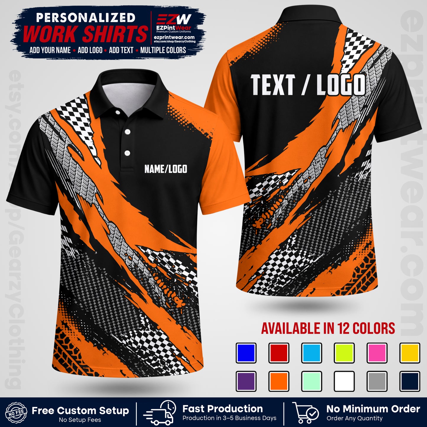 Custom Racing Shirt with Name, Logo & Text | Race Team Uniform | Crew Apparel RC05