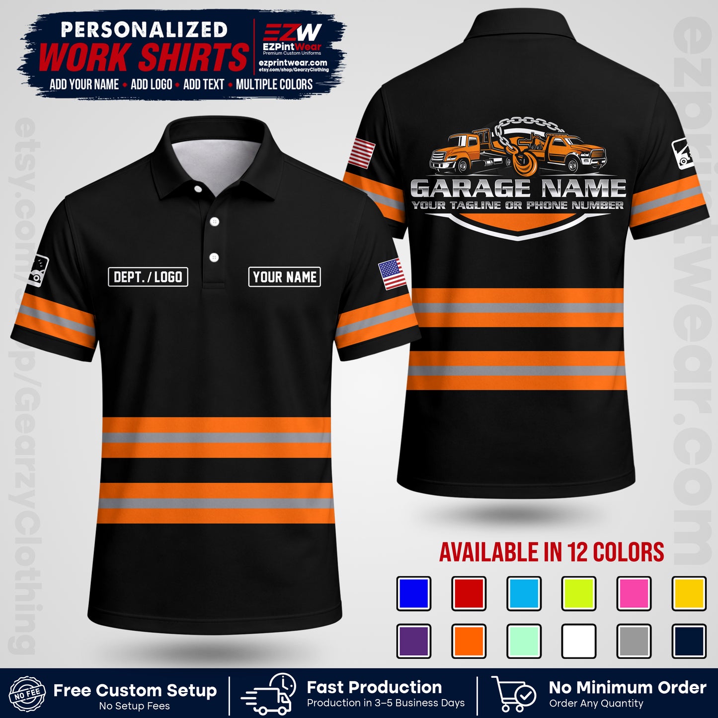 Custom Towing Workwear Uniform | Personalized Tow Truck Shirt | Non-Reflective Safety Stripe Apparel | Custom Towing Shirt | Tow Truck Apparel TW03