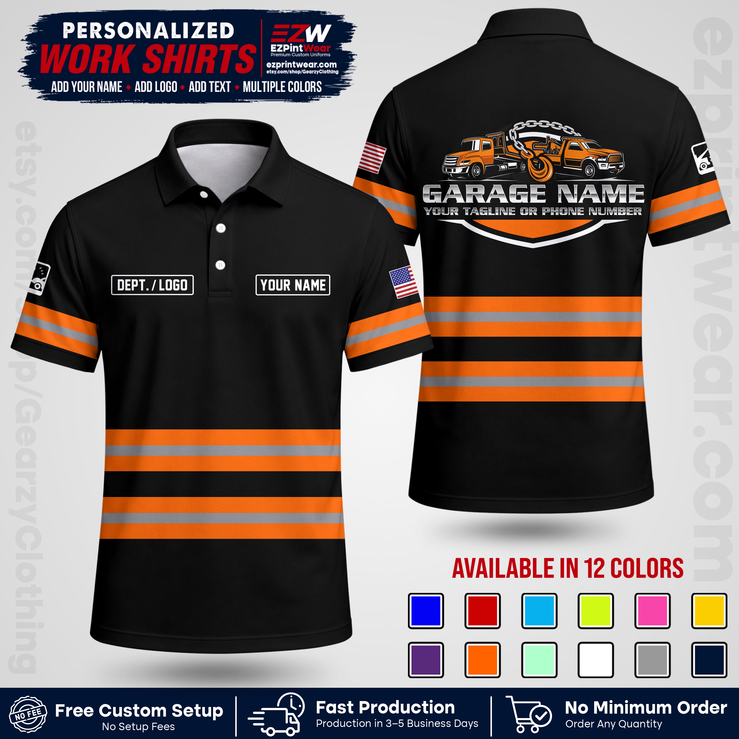 Custom Towing Workwear Uniform | Personalized Tow Truck Shirt | Non-Reflective Safety Stripe Apparel | Custom Towing Shirt | Tow Truck Apparel TW03