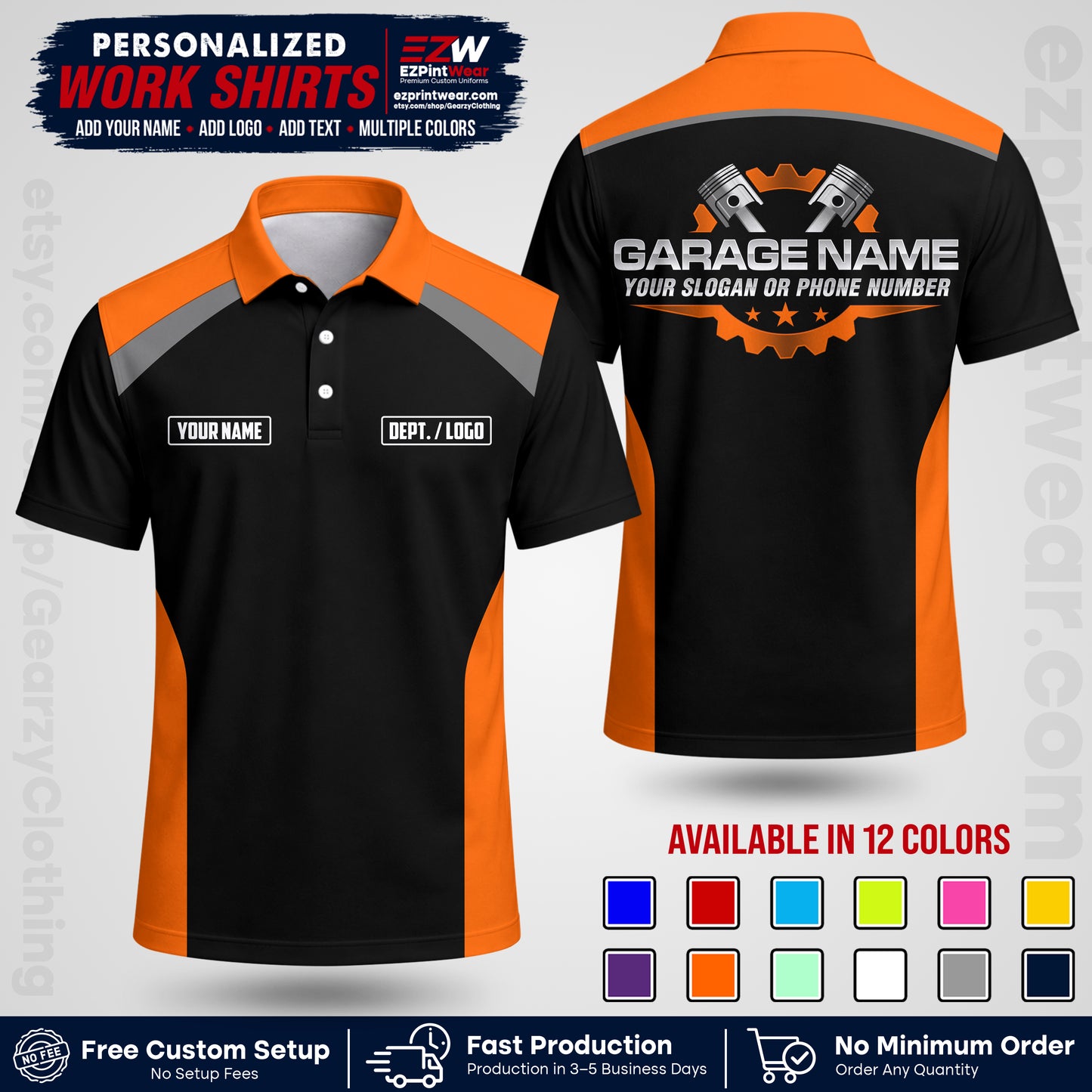 Custom Mechanic Work Shirt with Name, Logo & Text | Auto Shop Uniform | Workwear MCN 06