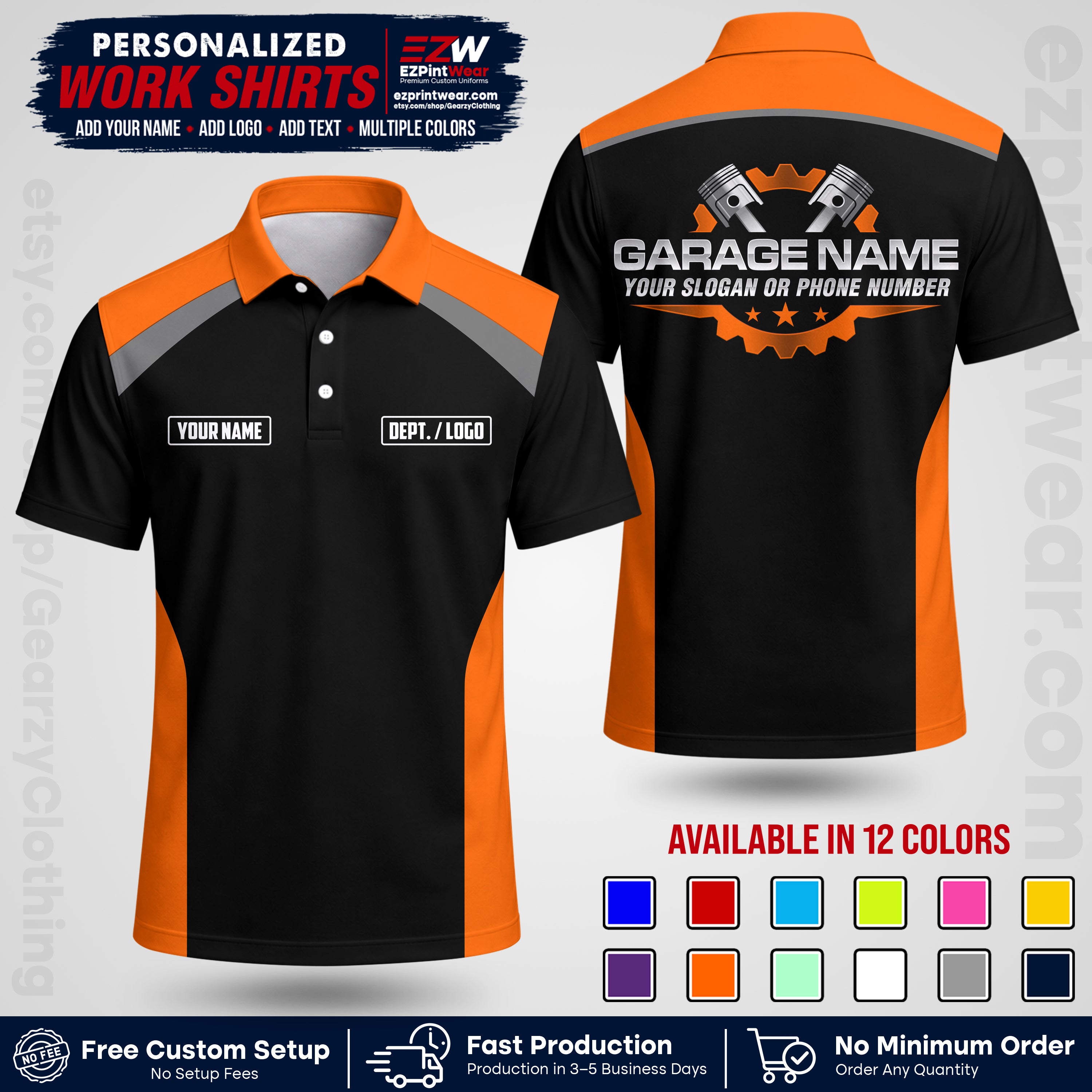 Custom Mechanic Work Shirt with Name, Logo & Text | Auto Shop Uniform | Workwear MCN 06