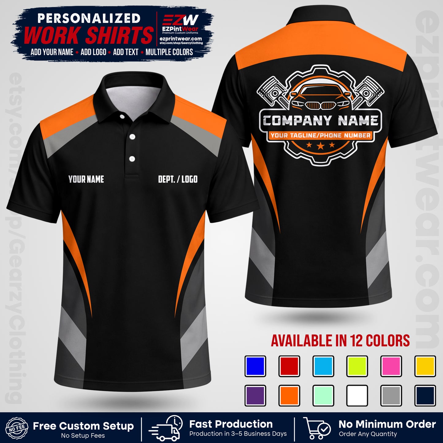 Custom Mechanic Work Shirt with Name, Logo & Text | Auto Shop Uniform | Workwear MCN 05