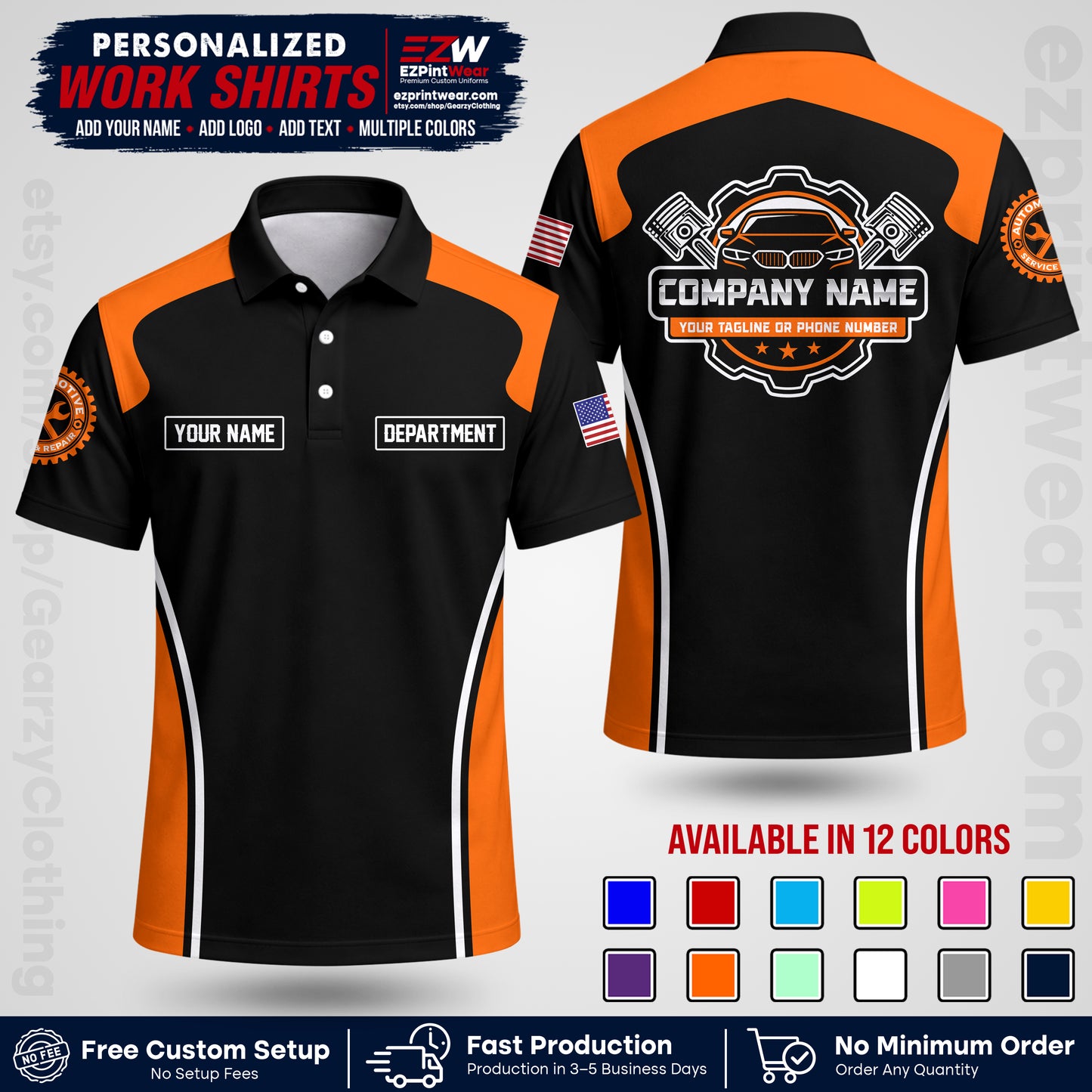Custom Mechanic Work Shirt with Name, Logo & Text | Auto Shop Uniform | Workwear MCN 10