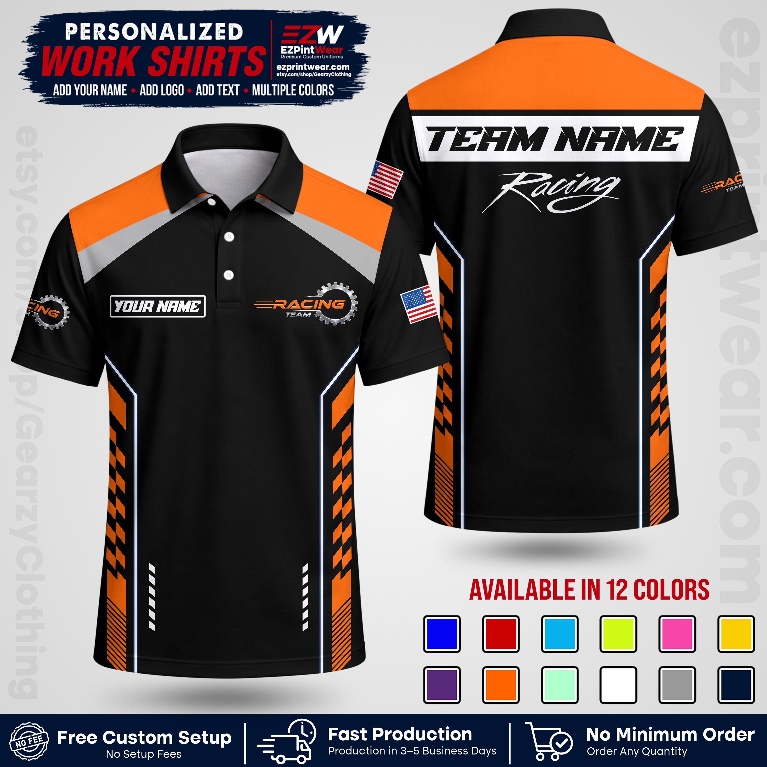 Custom Racing Shirt with Name, Logo & Text | Race Team Uniform | Crew Apparel RC13