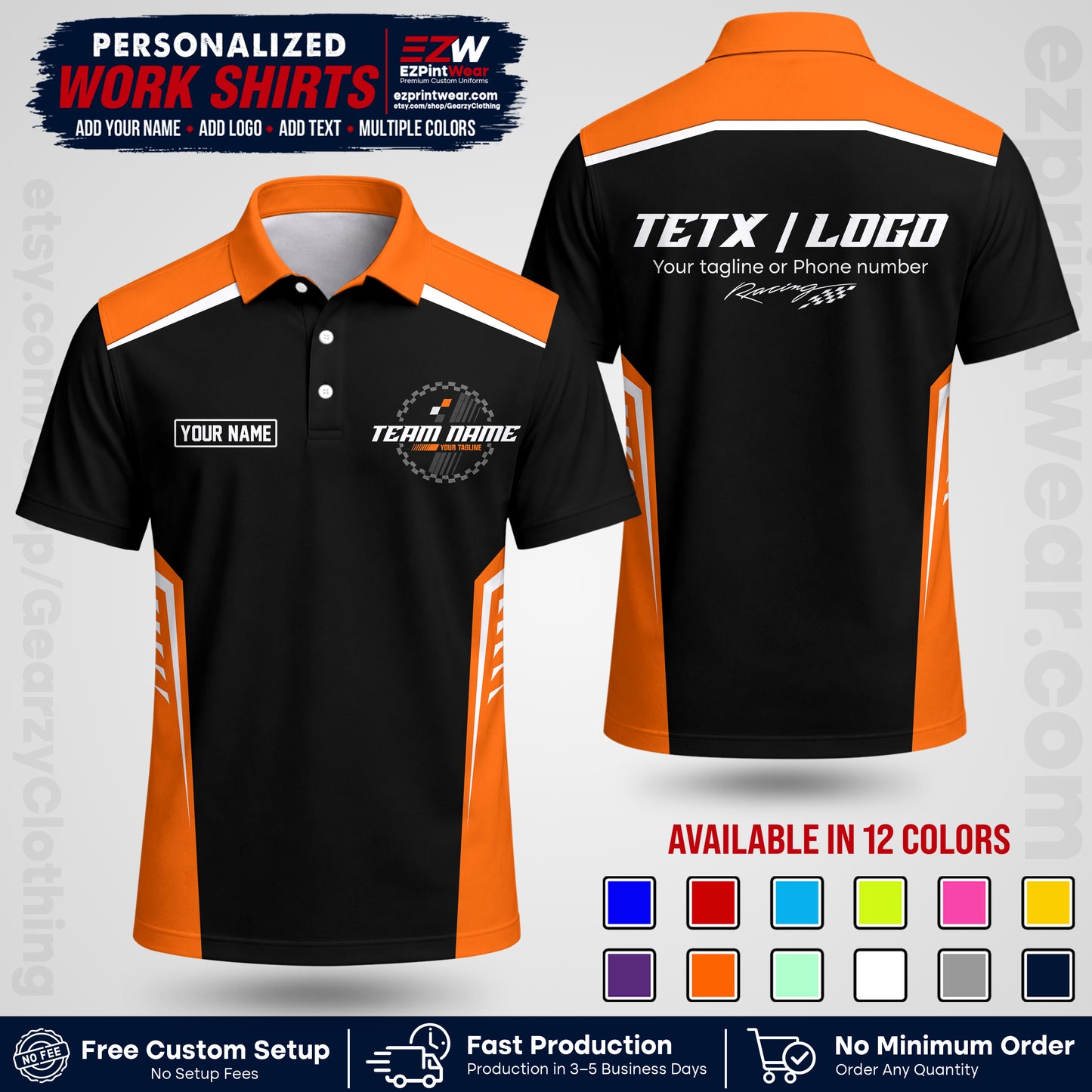 Custom Racing Shirt with Name, Logo & Text | Race Team Uniform | Crew Apparel RC07