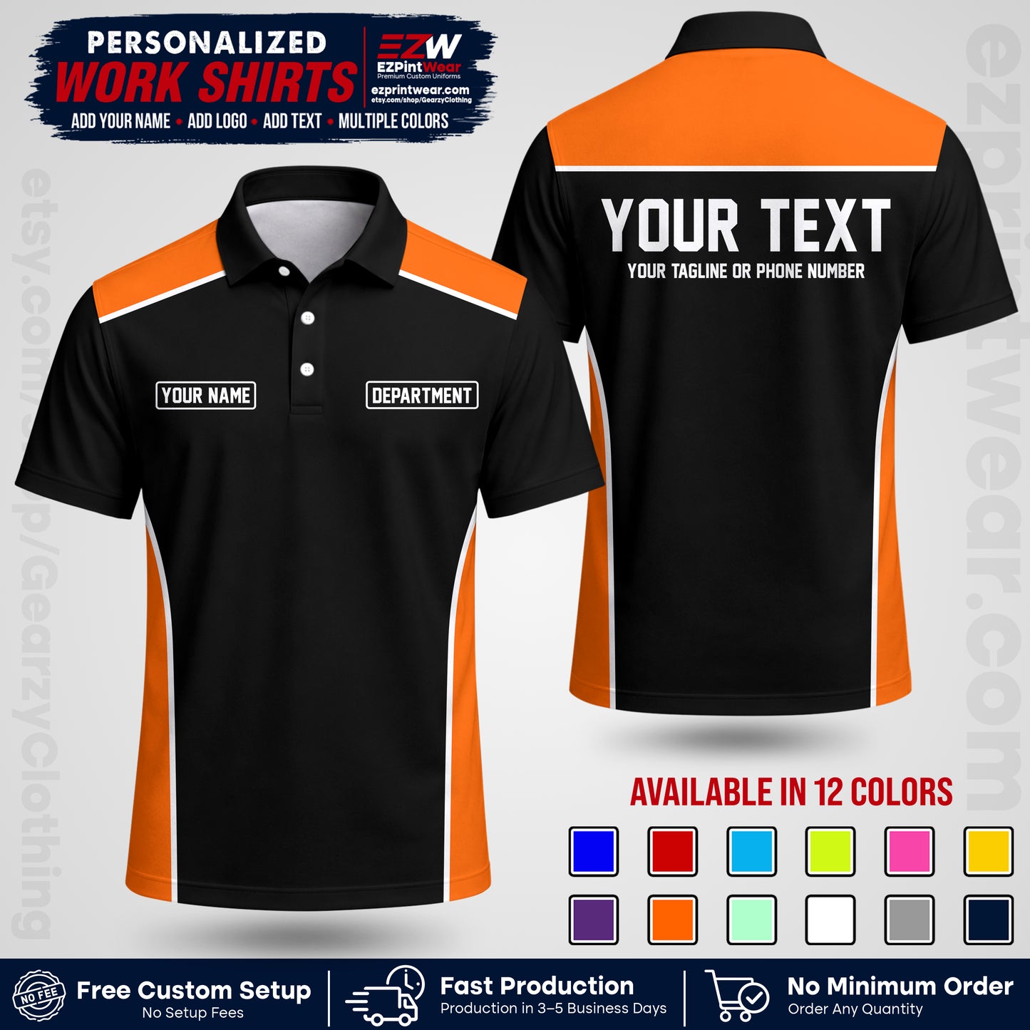 Custom All Over Print Work Uniform Shirt with Name, Logo & Text | Custom Hawaiian Shirt | Company Shirt | Employee Uniform UNF12