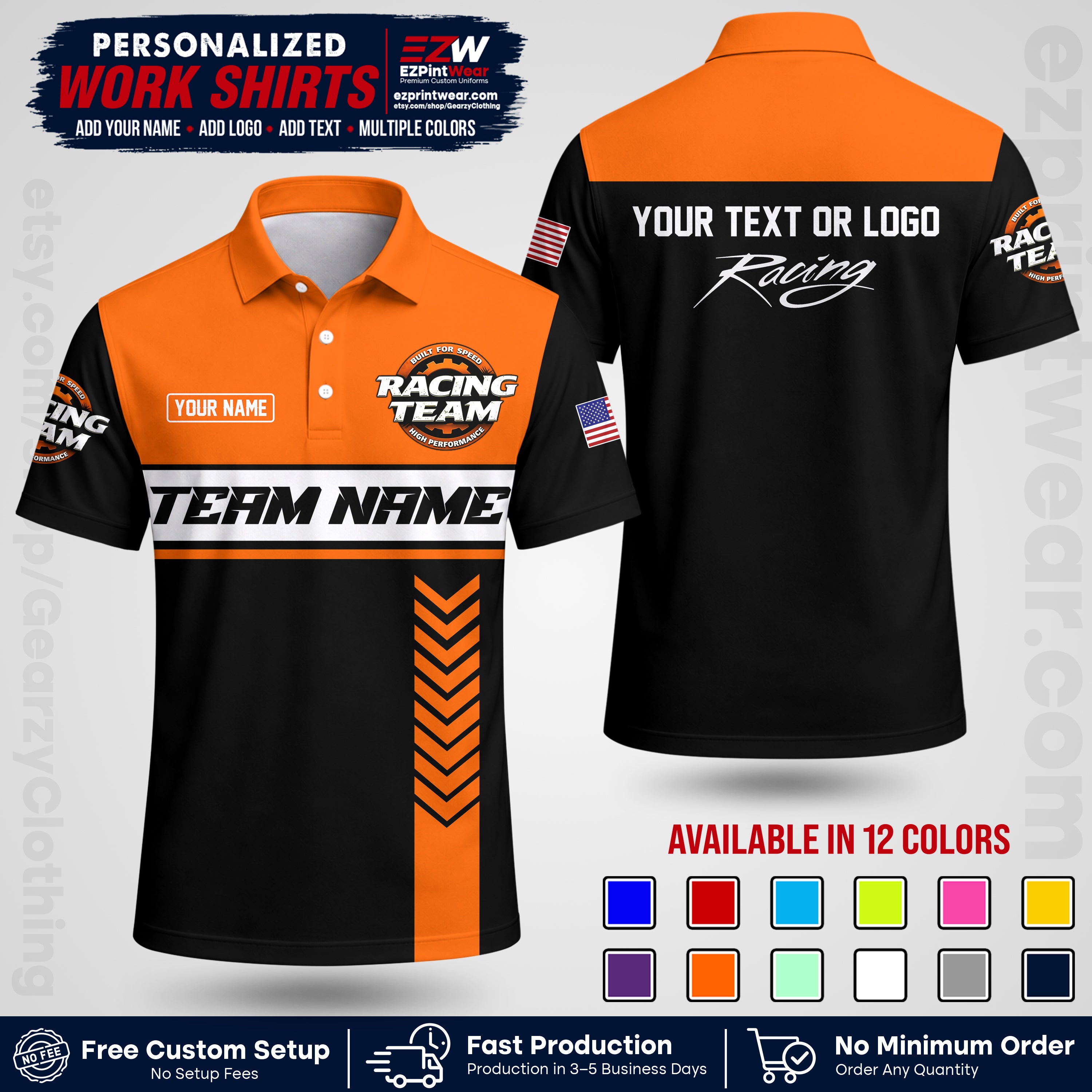 Custom Racing Shirt with Name, Logo & Text | Race Team Uniform | Crew Apparel RC02