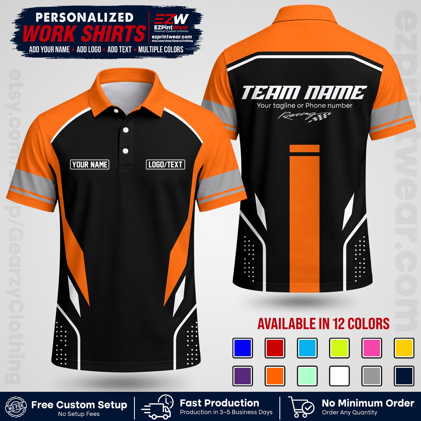 Custom Racing Shirt with Name, Logo & Text | Race Team Uniform | Crew Apparel RC06