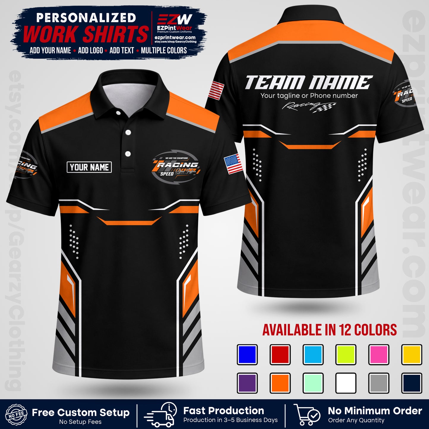 Custom Racing Shirt with Name, Logo & Text | Race Team Uniform | Crew Apparel RC10