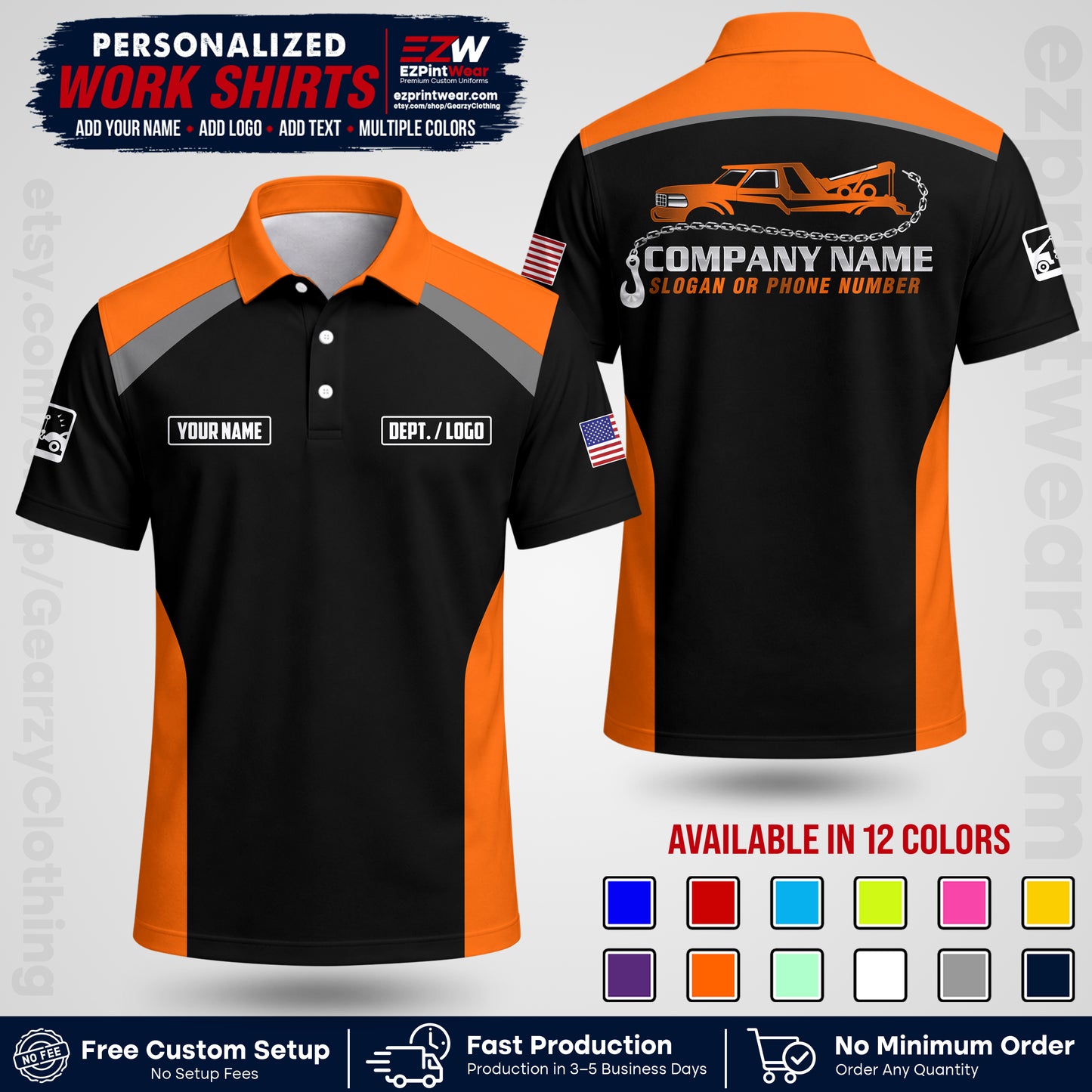 Custom Towing Shirt with Name, Logo & Text | Towing Company Uniform | Workwear TW01