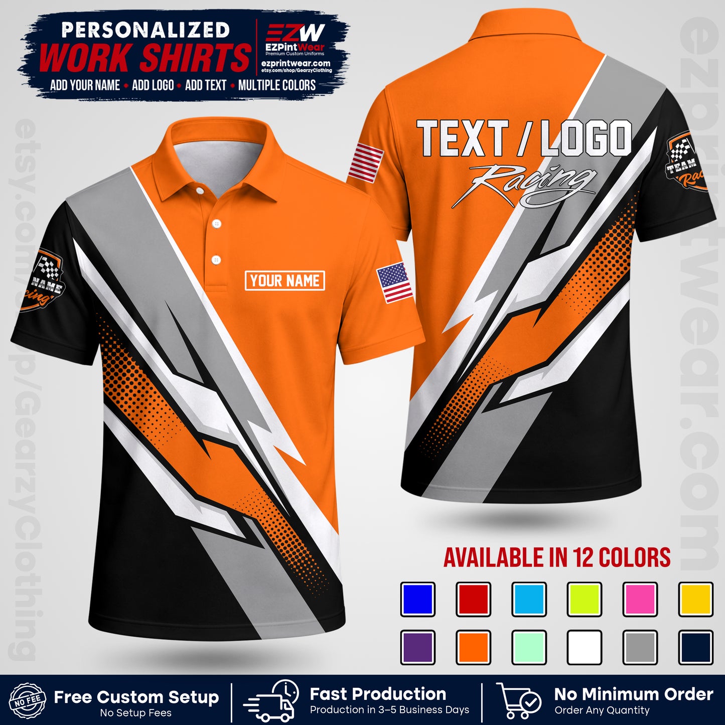 Custom Racing Shirt with Name, Logo & Text | Race Team Uniform | Crew Apparel RC01