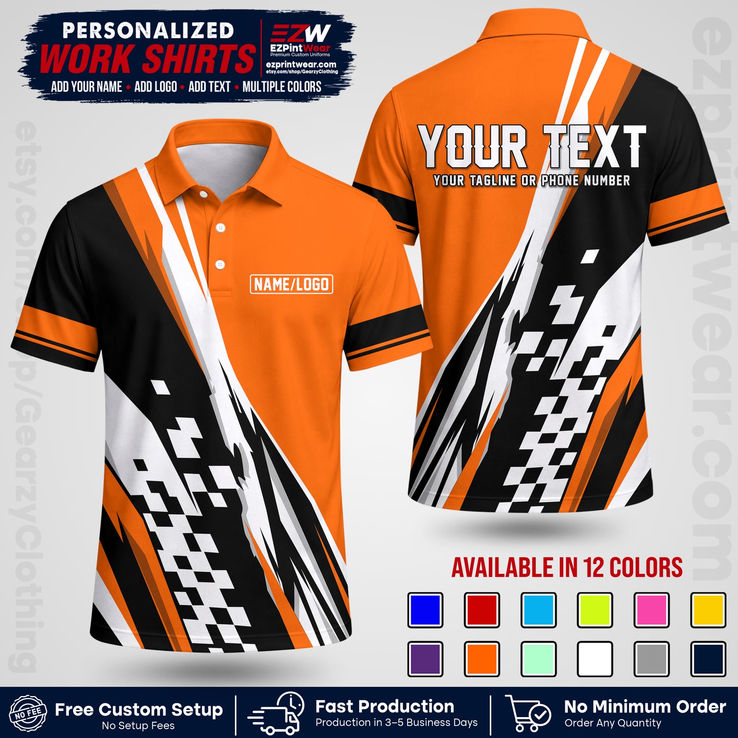 Custom Racing Shirt with Name, Logo & Text | Race Team Uniform | Crew Apparel RC04