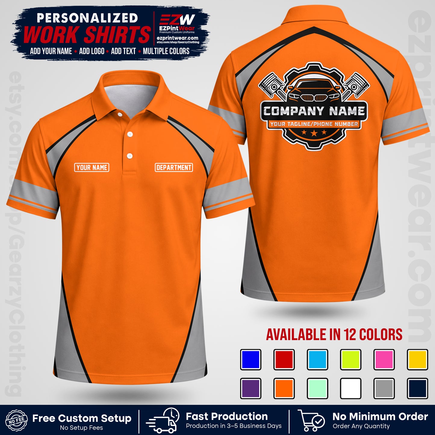 Custom Mechanic Work Shirt with Name, Logo & Text | Auto Shop Uniform | Workwear MCN 09