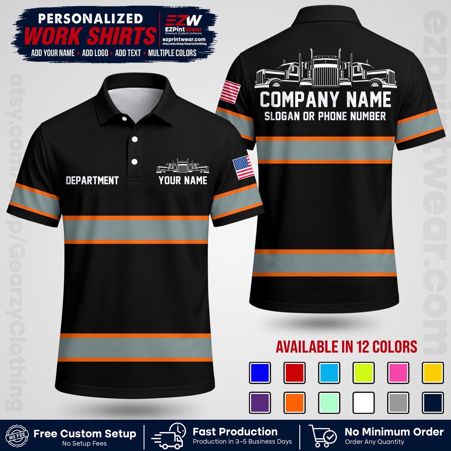 Personalized Truck Driver Workwear Uniform | Custom Safety Stripe Apparel | Non-Reflective Reflective Style Design TW04