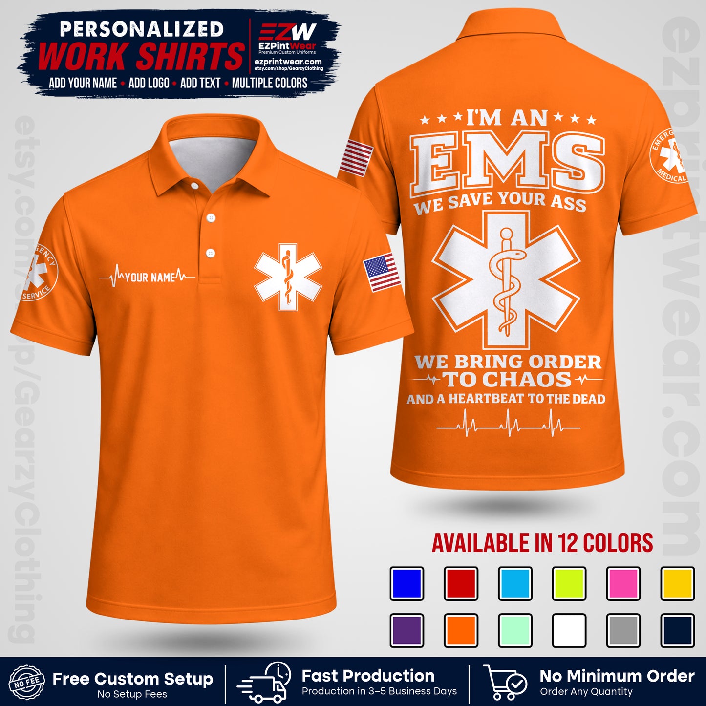 Custom EMS Shirt with Name, Logo & Text | EMS Team Uniform | First Responder Workwear EMSU05