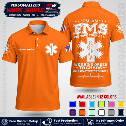 Custom EMS Shirt with Name, Logo & Text | EMS Team Uniform | First Responder Workwear EMSU05