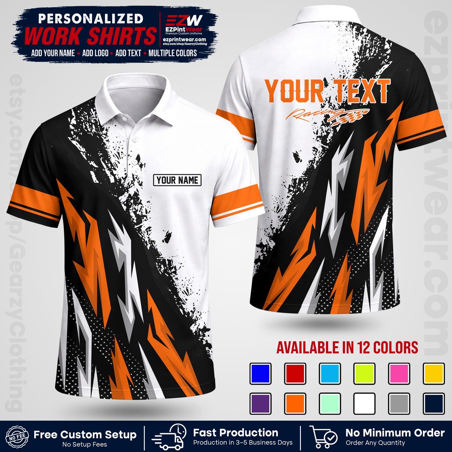 Custom Racing Shirt with Name, Logo & Text | Race Team Uniform | Crew Apparel RC08