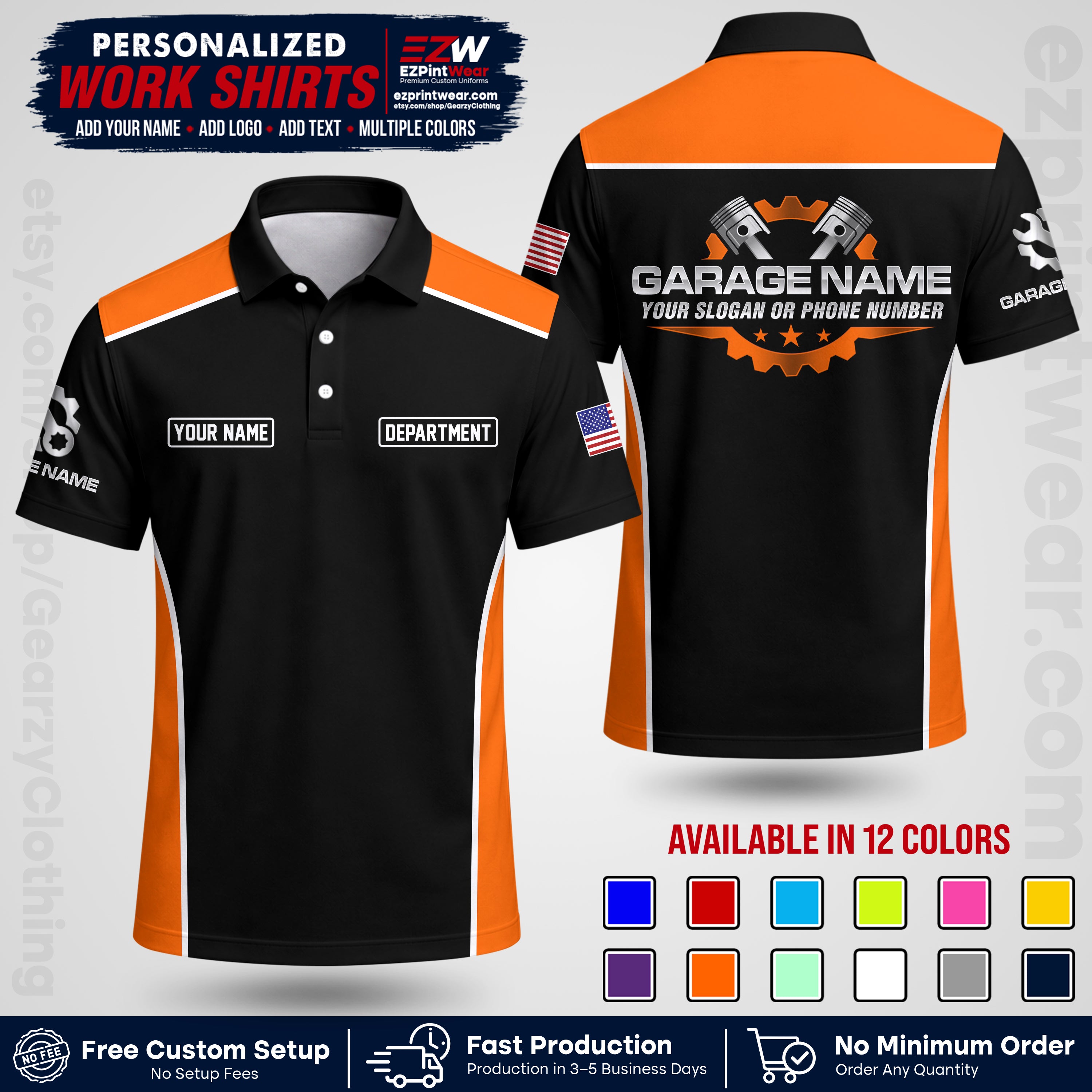 Custom Mechanic Work Shirt with Name, Logo & Text | Auto Shop Uniform | Workwear MCN 07