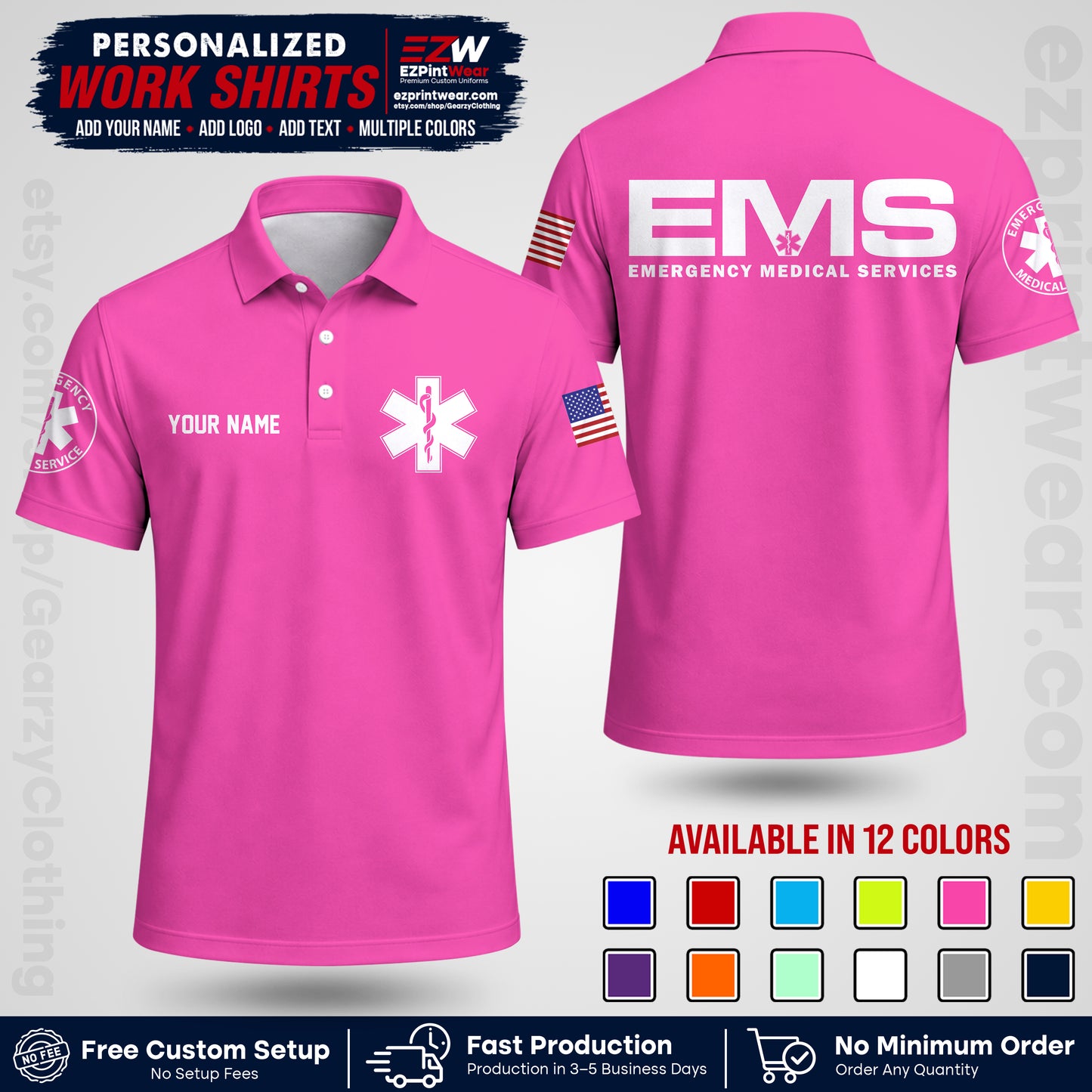 Custom EMS Shirt with Name, Logo & Text | EMS Team Uniform | First Responder Workwear EMSU01