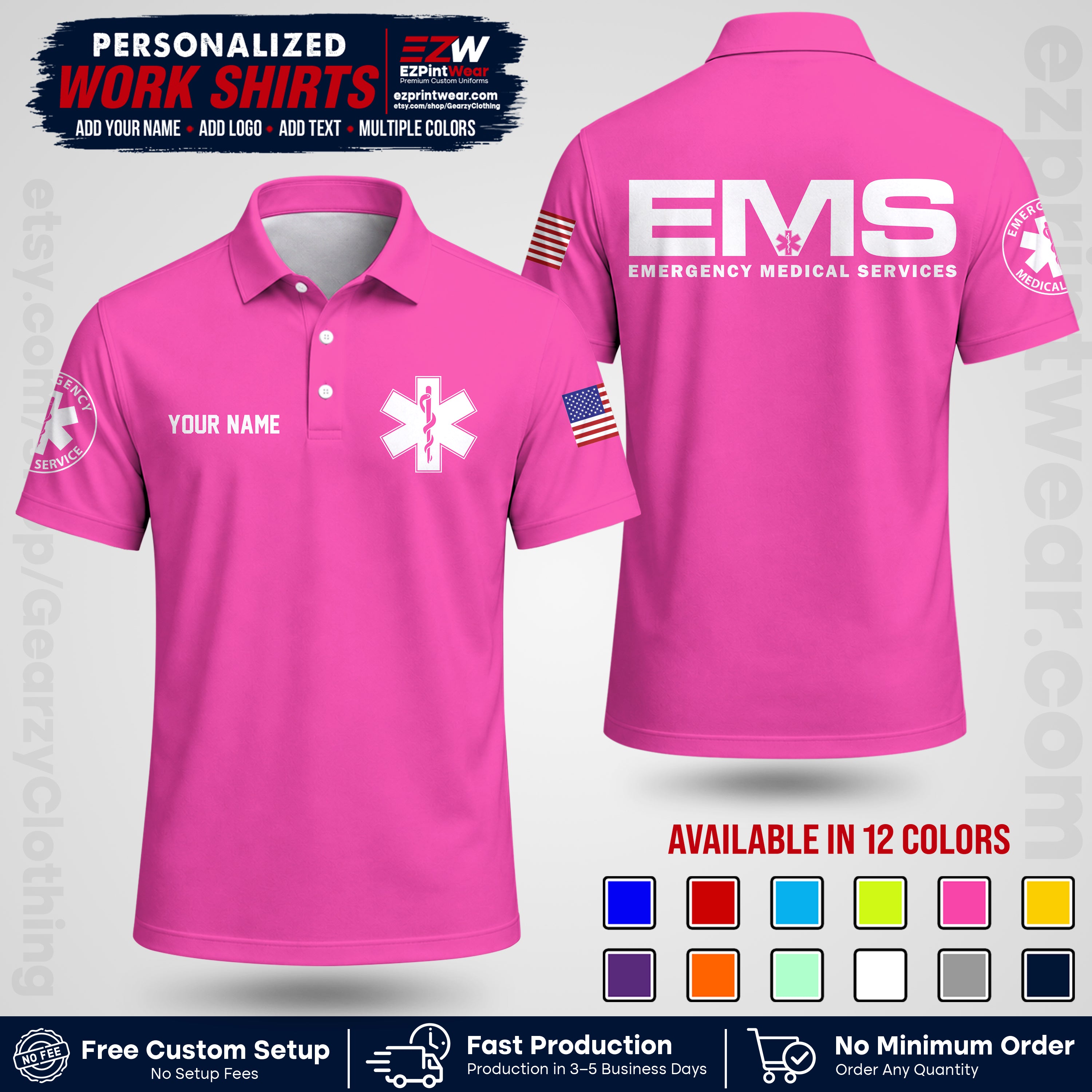 Custom EMS Shirt with Name, Logo & Text | EMS Team Uniform | First Responder Workwear EMSU01
