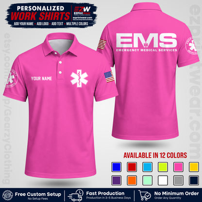 Custom EMS Shirt with Name, Logo & Text | EMS Team Uniform | First Responder Workwear EMSU01