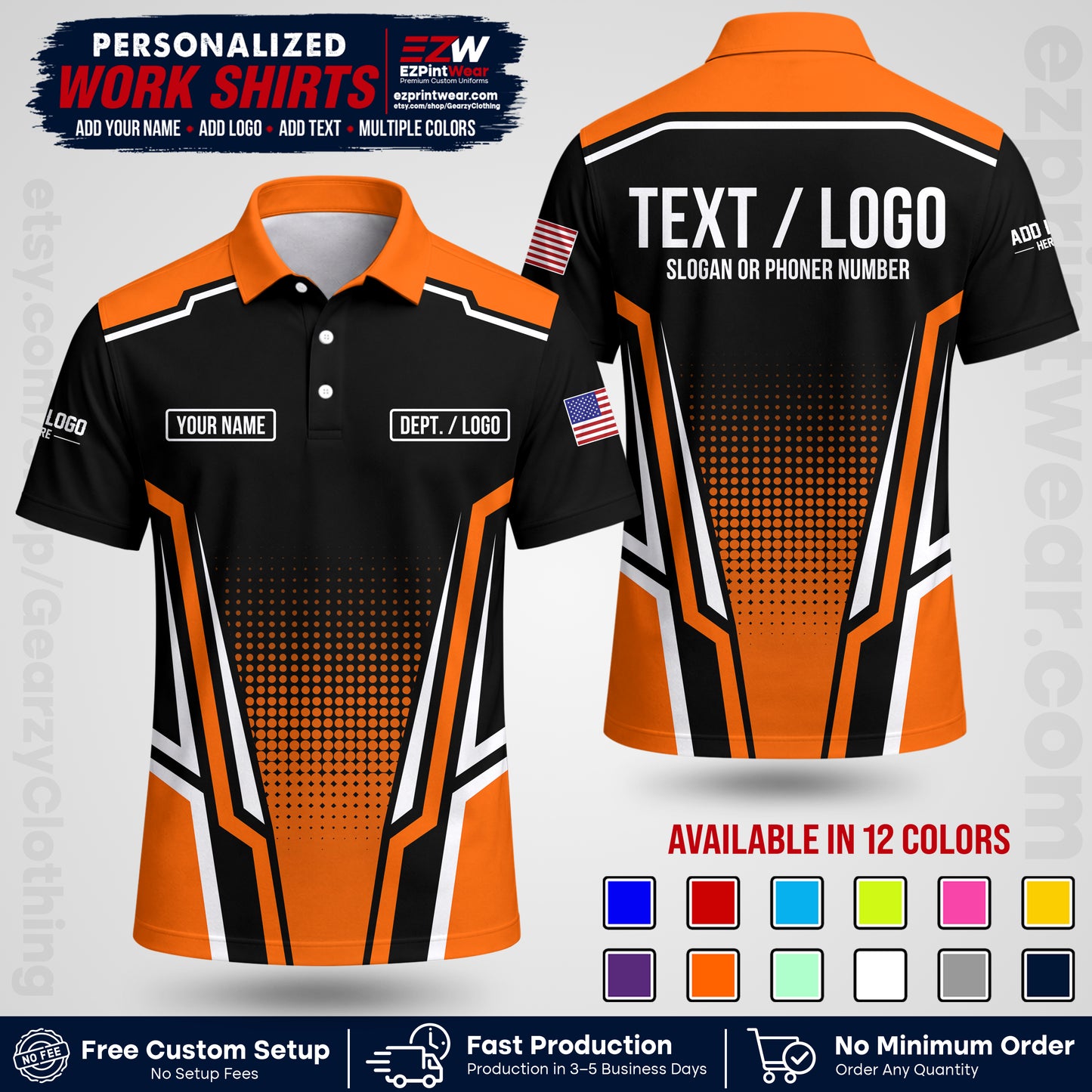 Custom All Over Print Work Uniform Shirt with Name, Logo & Text | Custom Hawaiian Shirt | Company Shirt | Employee Uniform UNF17